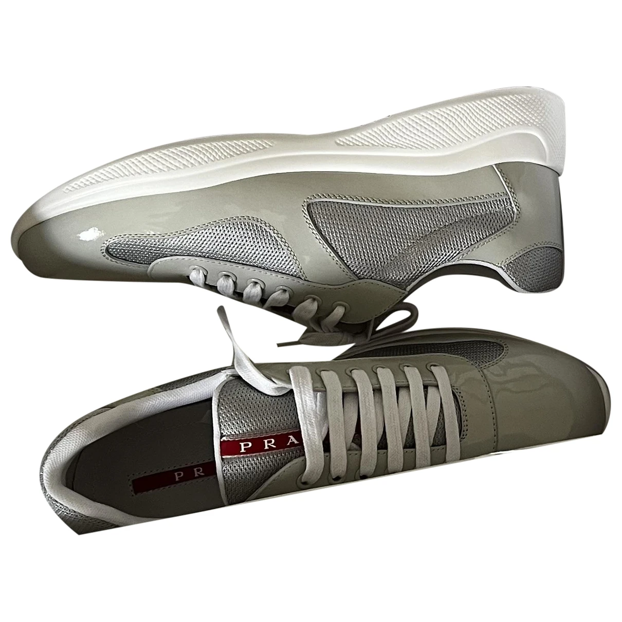 Pre-owned Prada Leather Low Trainers In Grey