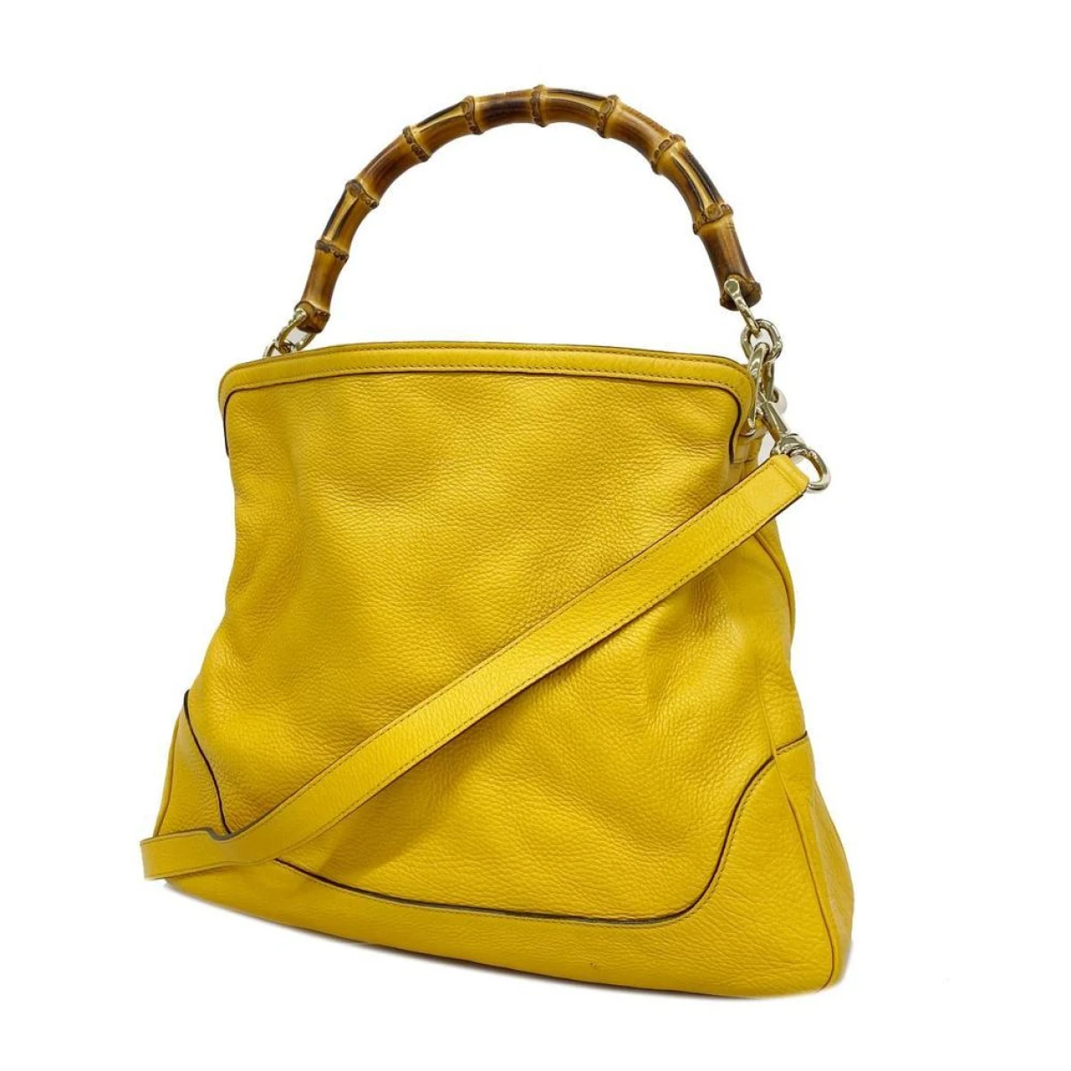 Pre-owned Gucci Bamboo Leather Handbag In Yellow
