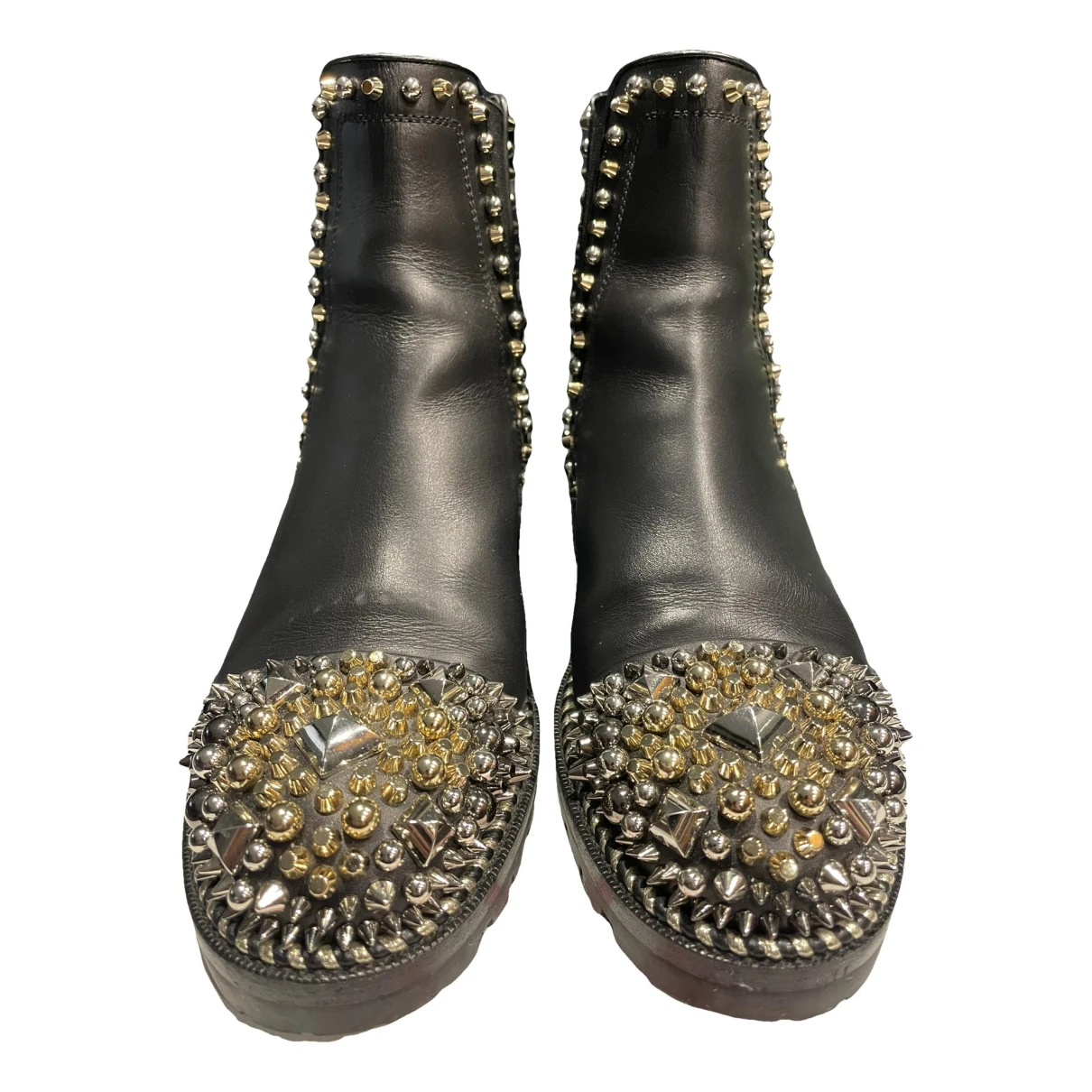 Pre-owned Christian Louboutin Ts Croc Biker Boots In Black