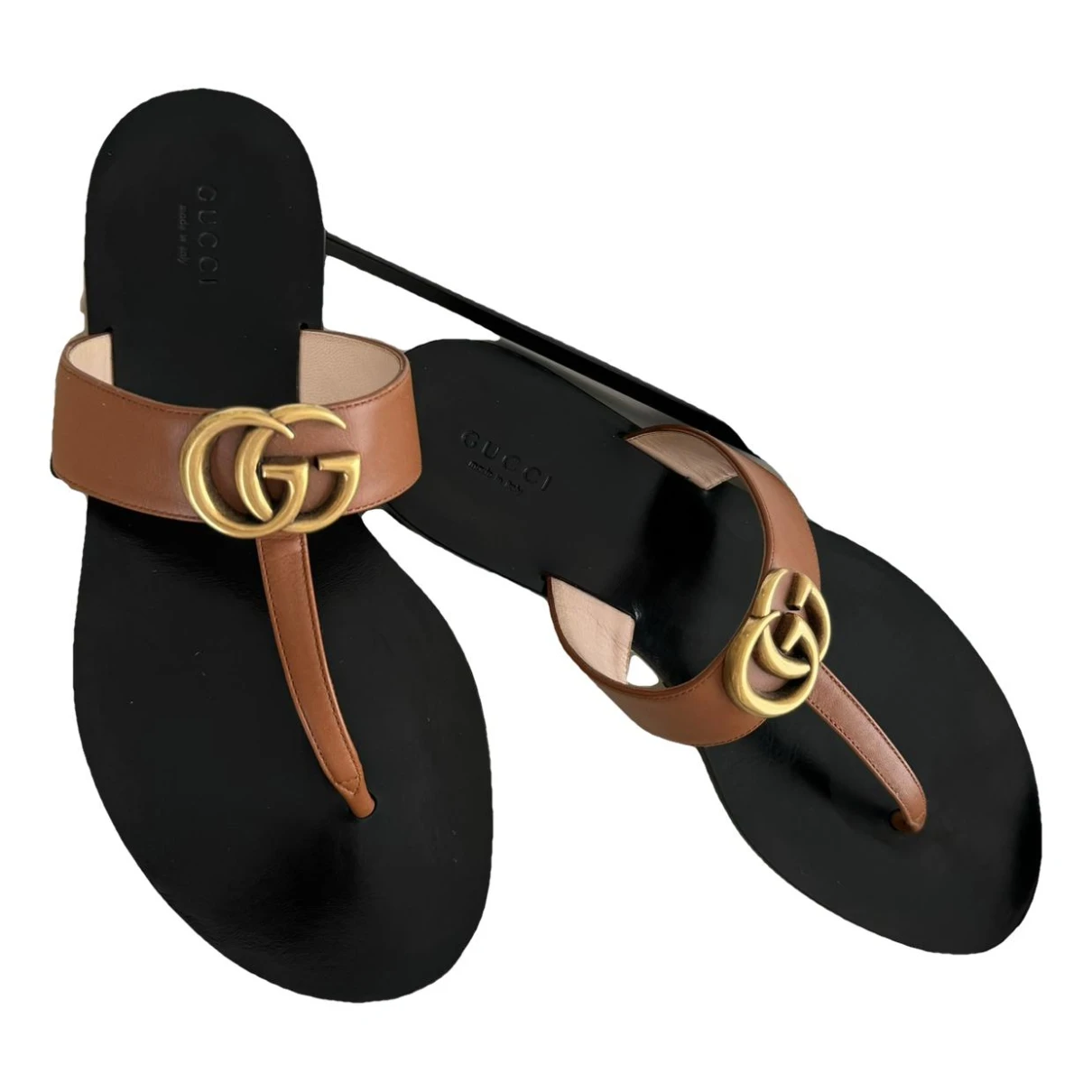 Pre-owned Gucci Marmont Leather Sandals In Brown
