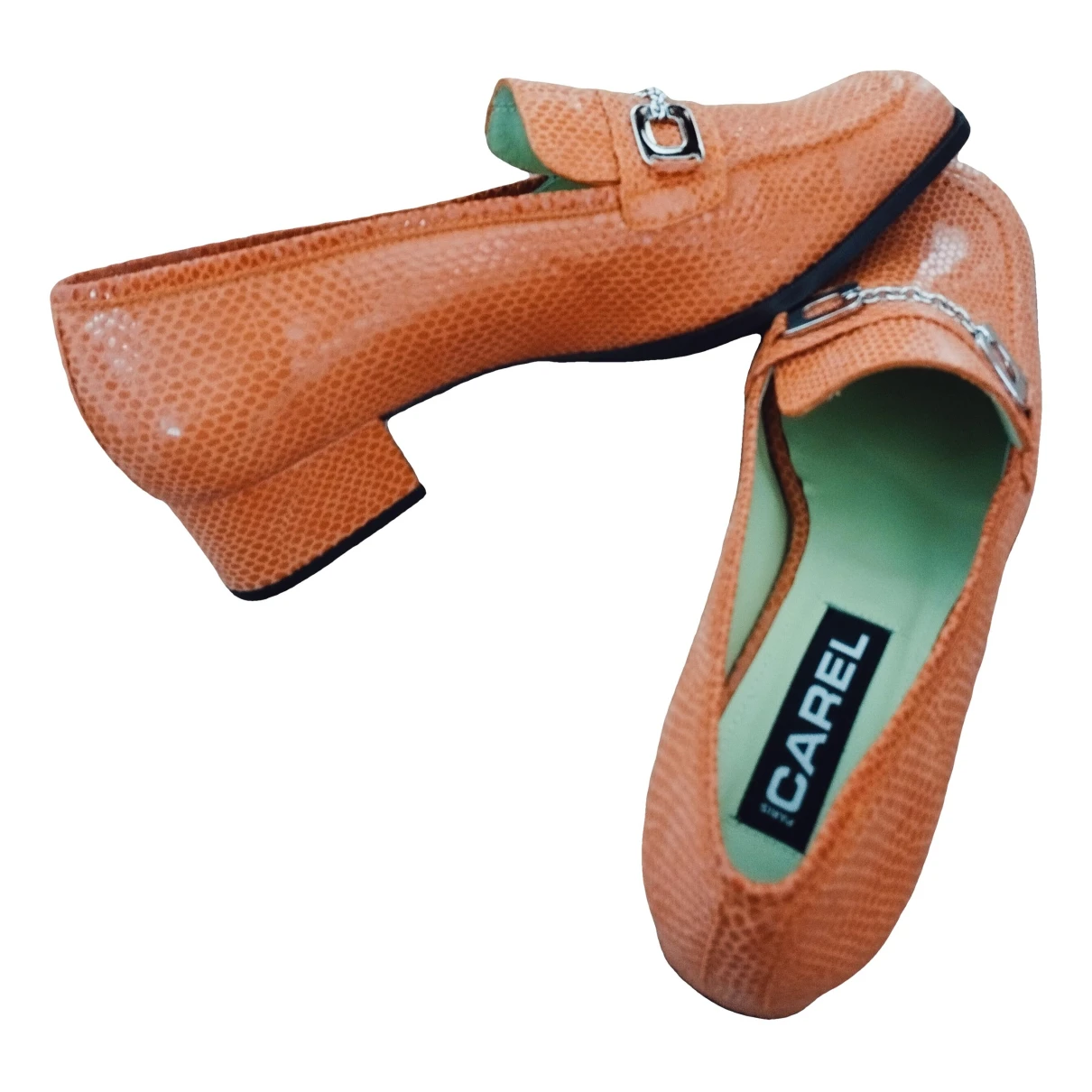 Pre-owned Carel Leather Flats In Orange