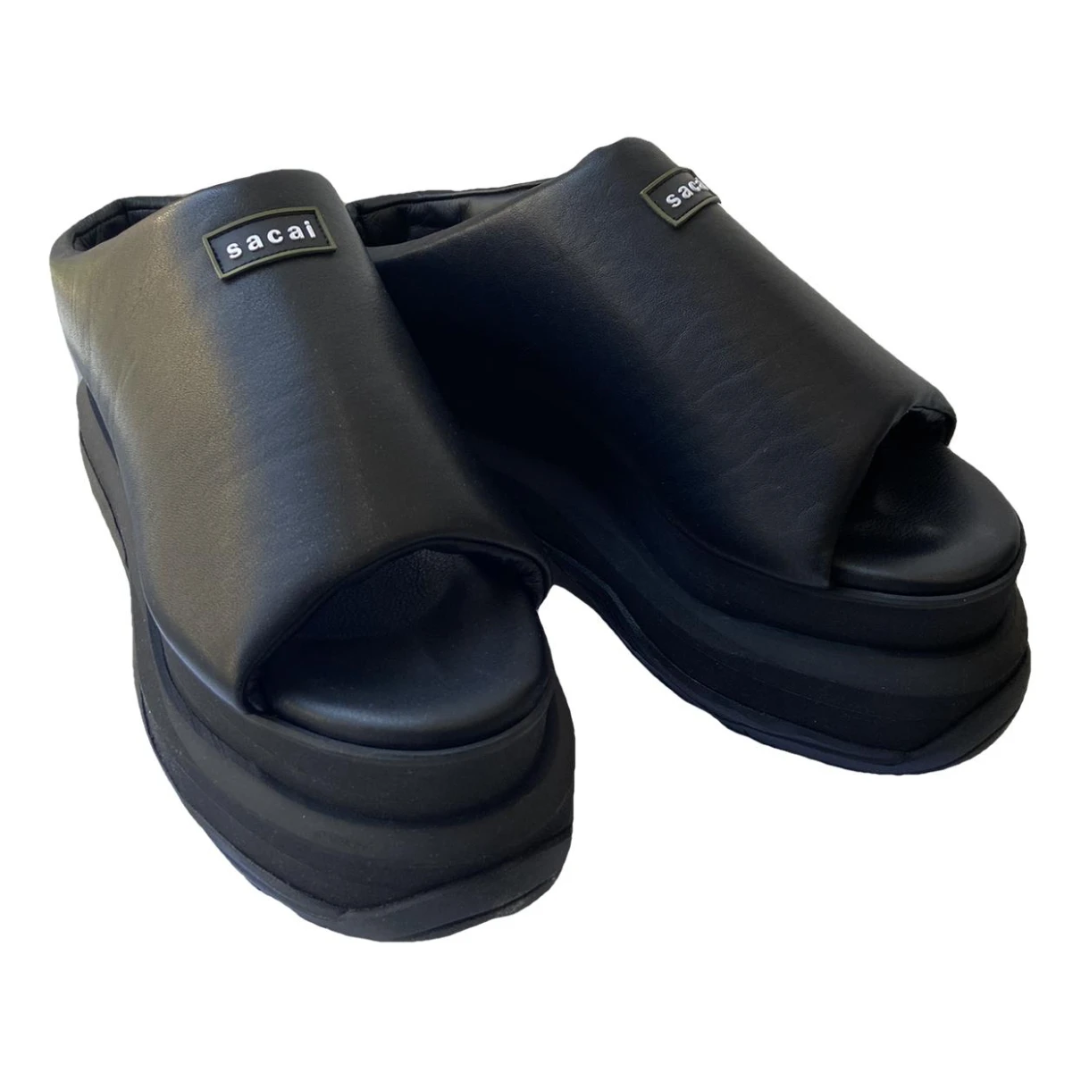 Pre-owned Sacai Leather Mules In Black
