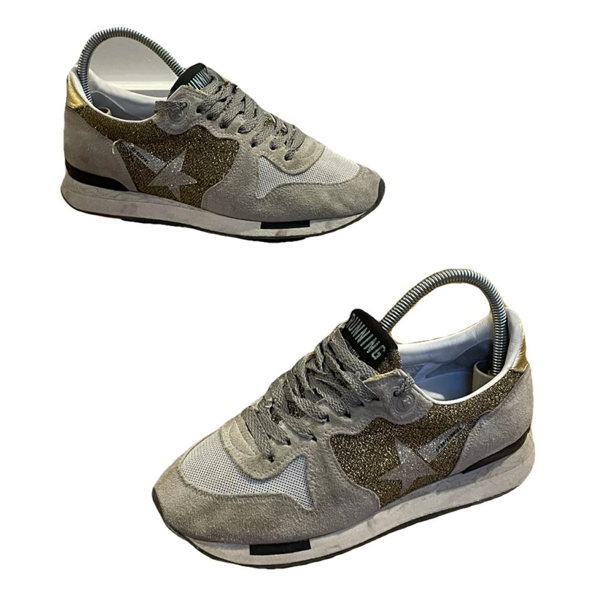 Pre-owned Golden Goose Running Glitter Trainers In Gold