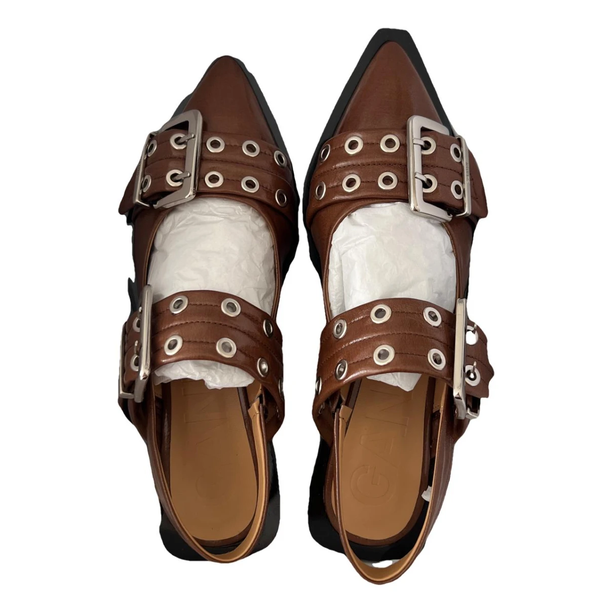 Pre-owned Ganni Leather Sandals In Brown