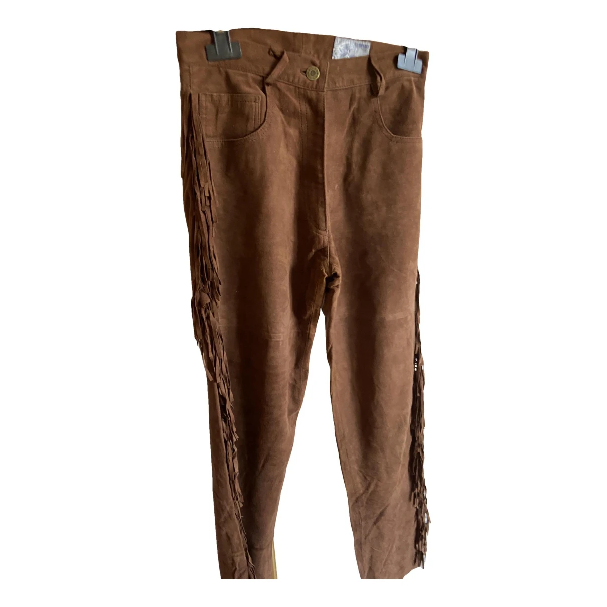 Pre-owned Kenzo Leather Slim Pants In Brown