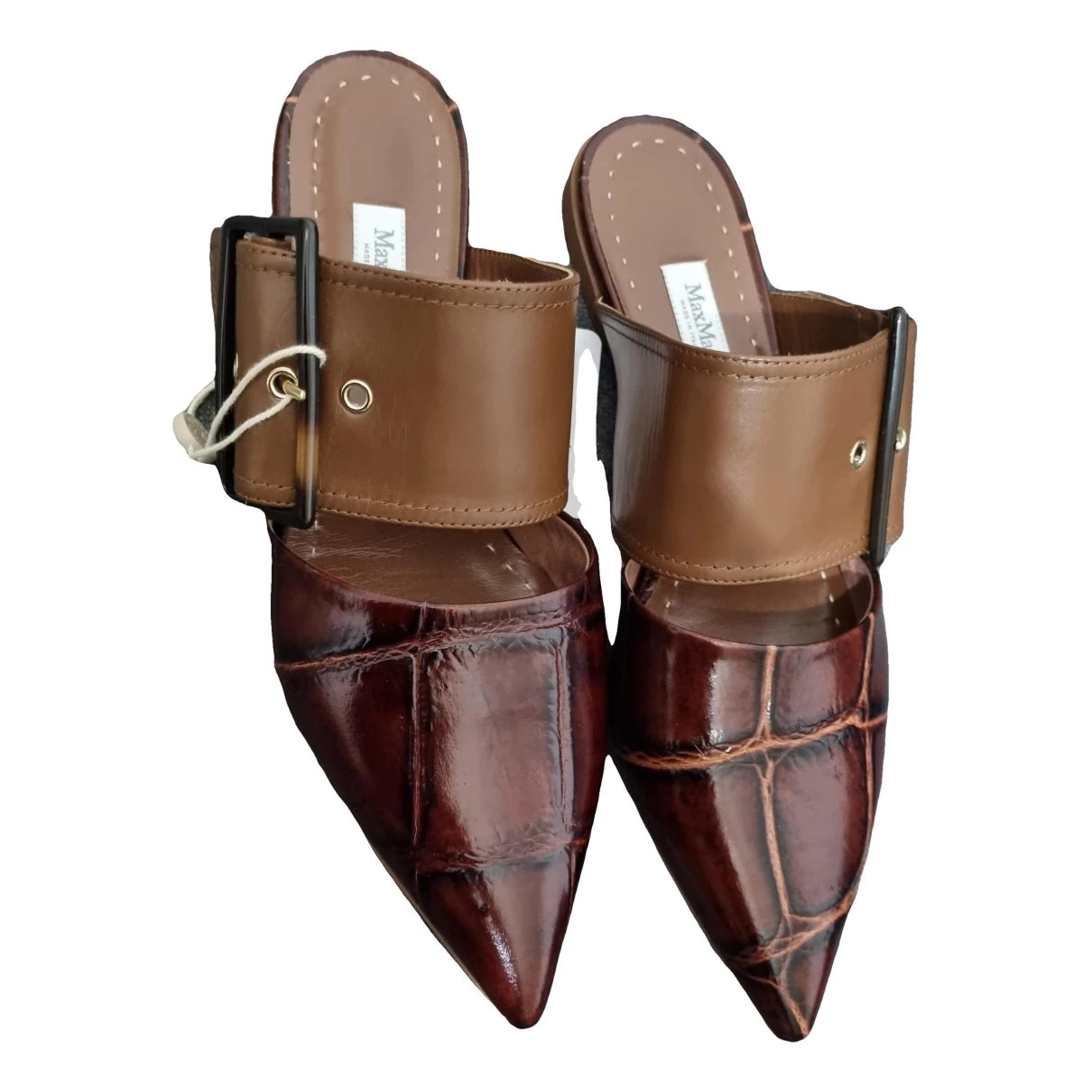 Pre-owned Max Mara Atelier Leather Mules & Clogs In Brown
