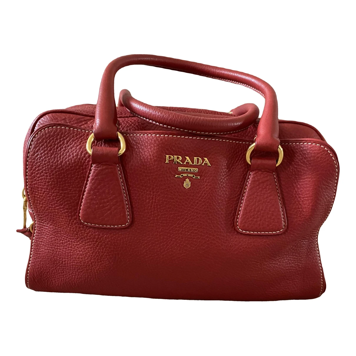 Pre-owned Prada Promenade Leather Handbag In Burgundy