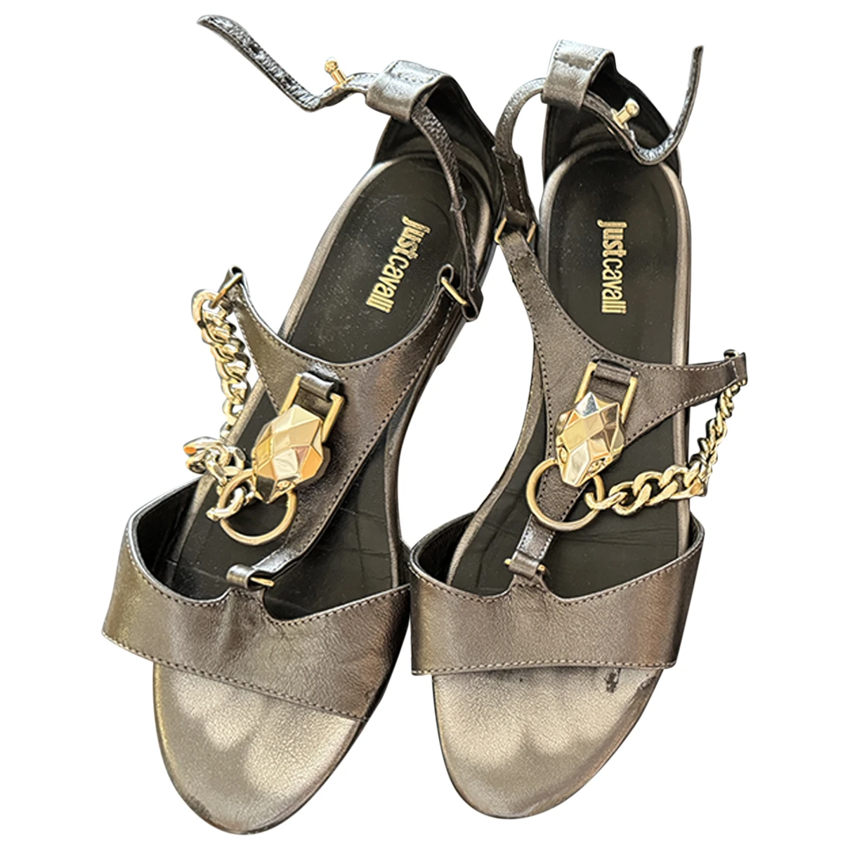 Pre-owned Just Cavalli Leather Sandal In Grey