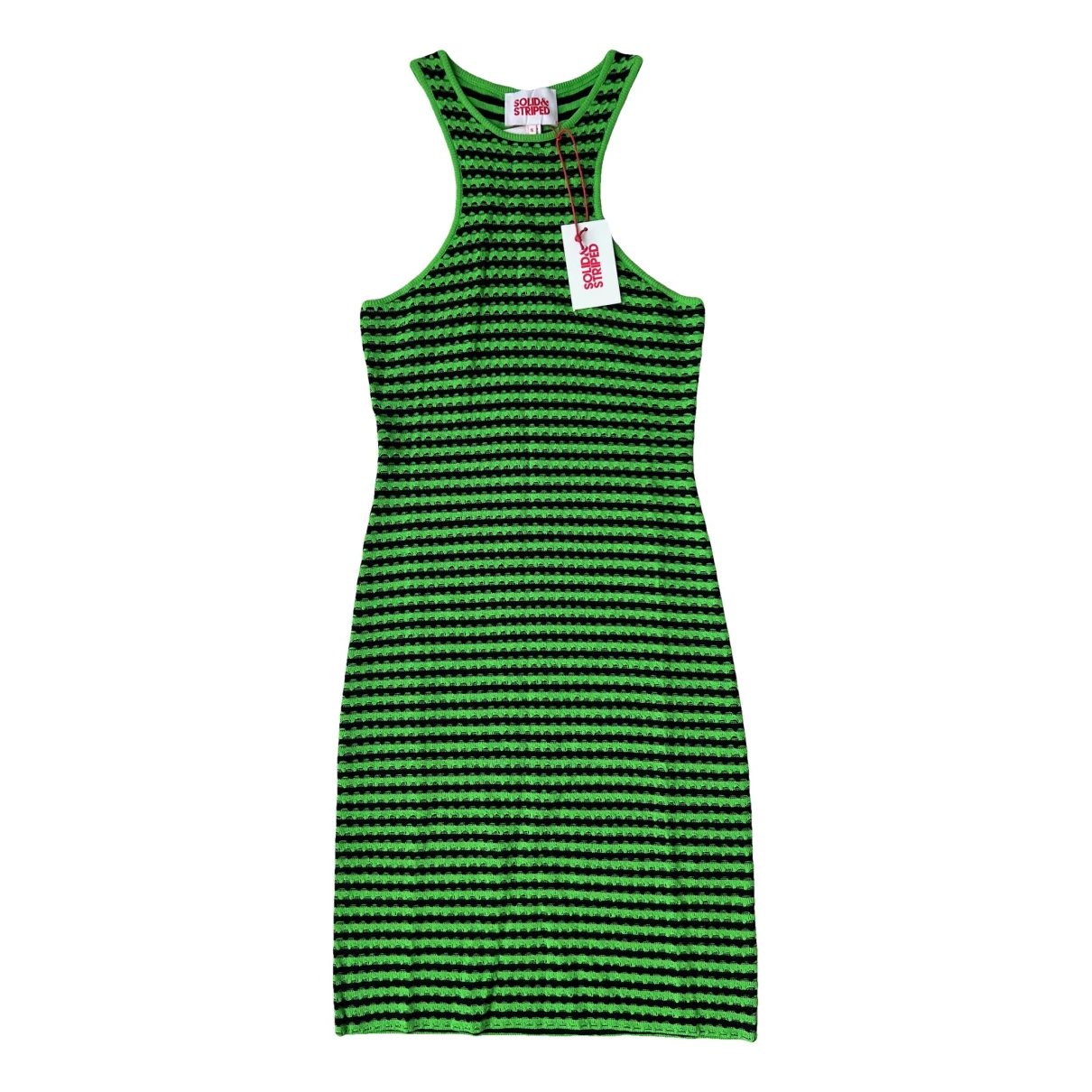 Pre-owned Solid & Striped Mini Dress In Green