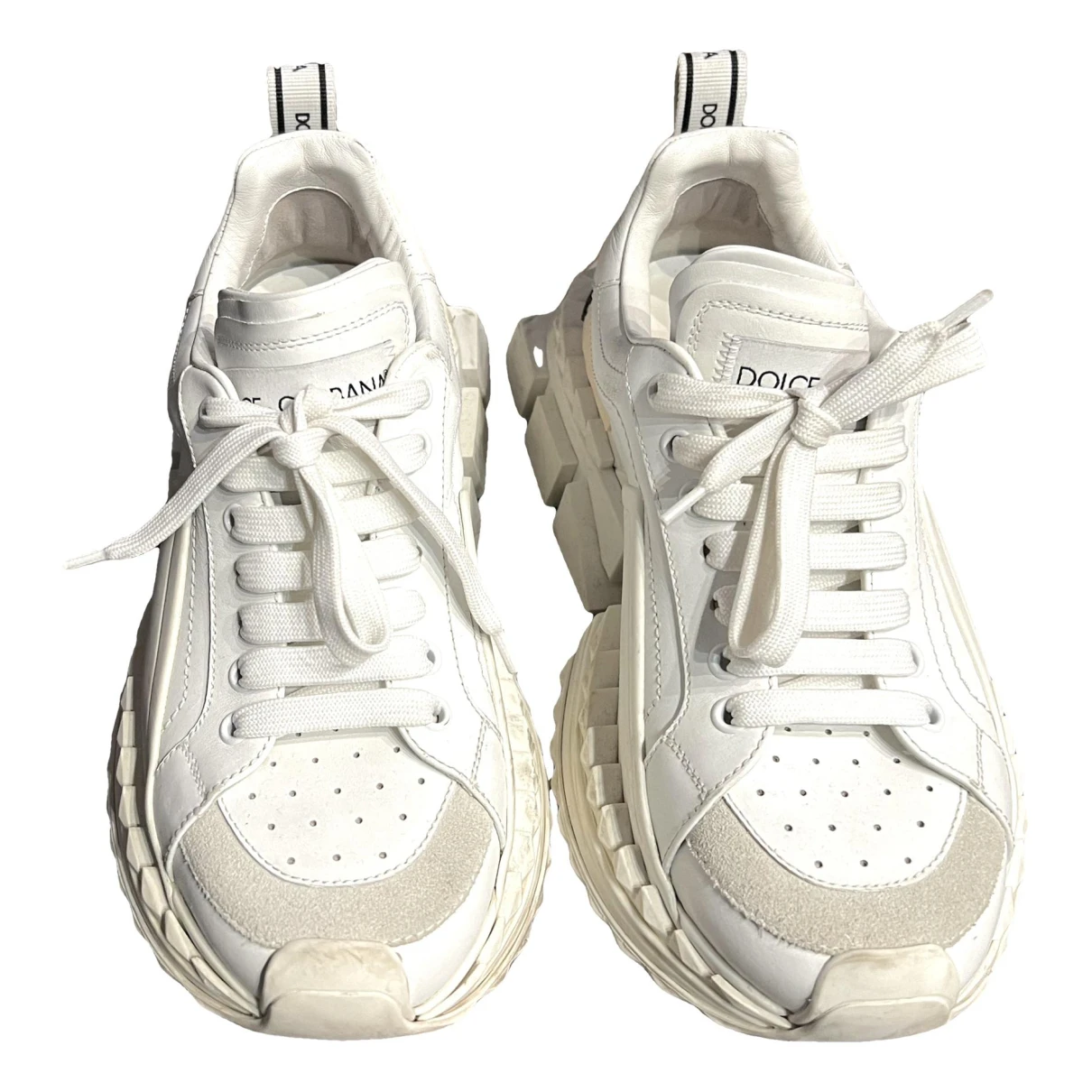 Pre-owned Dolce & Gabbana Super King Leather Trainers In White