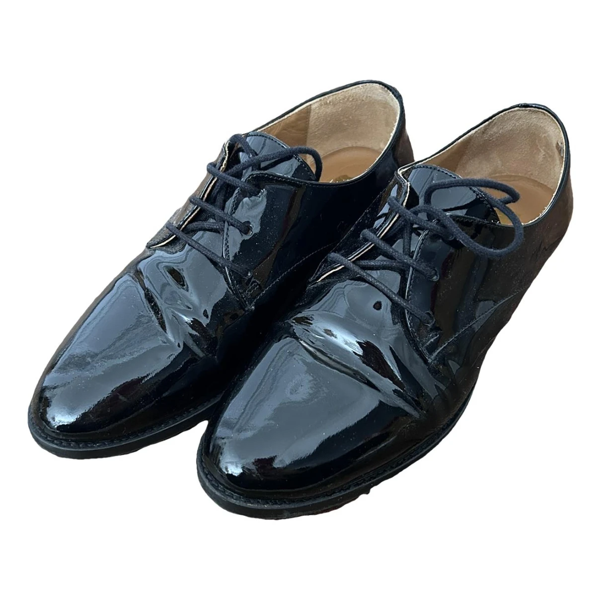 Pre-owned Bobbies Patent Leather Lace Ups In Black
