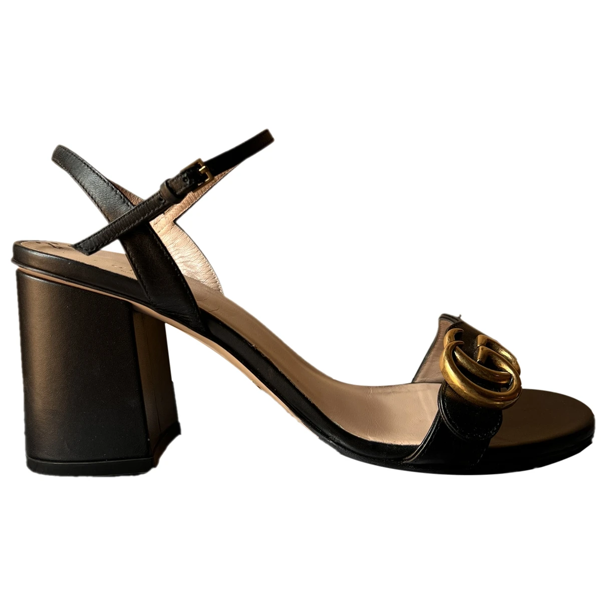 Pre-owned Gucci Double G Leather Sandals In Black