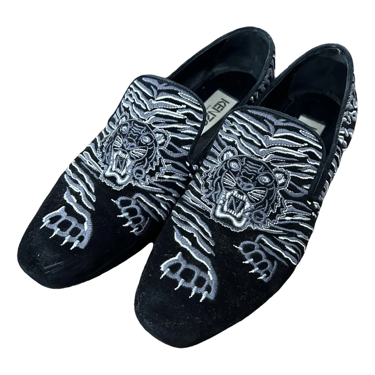 Pre-owned Kenzo Tiger Leather Flats In Black
