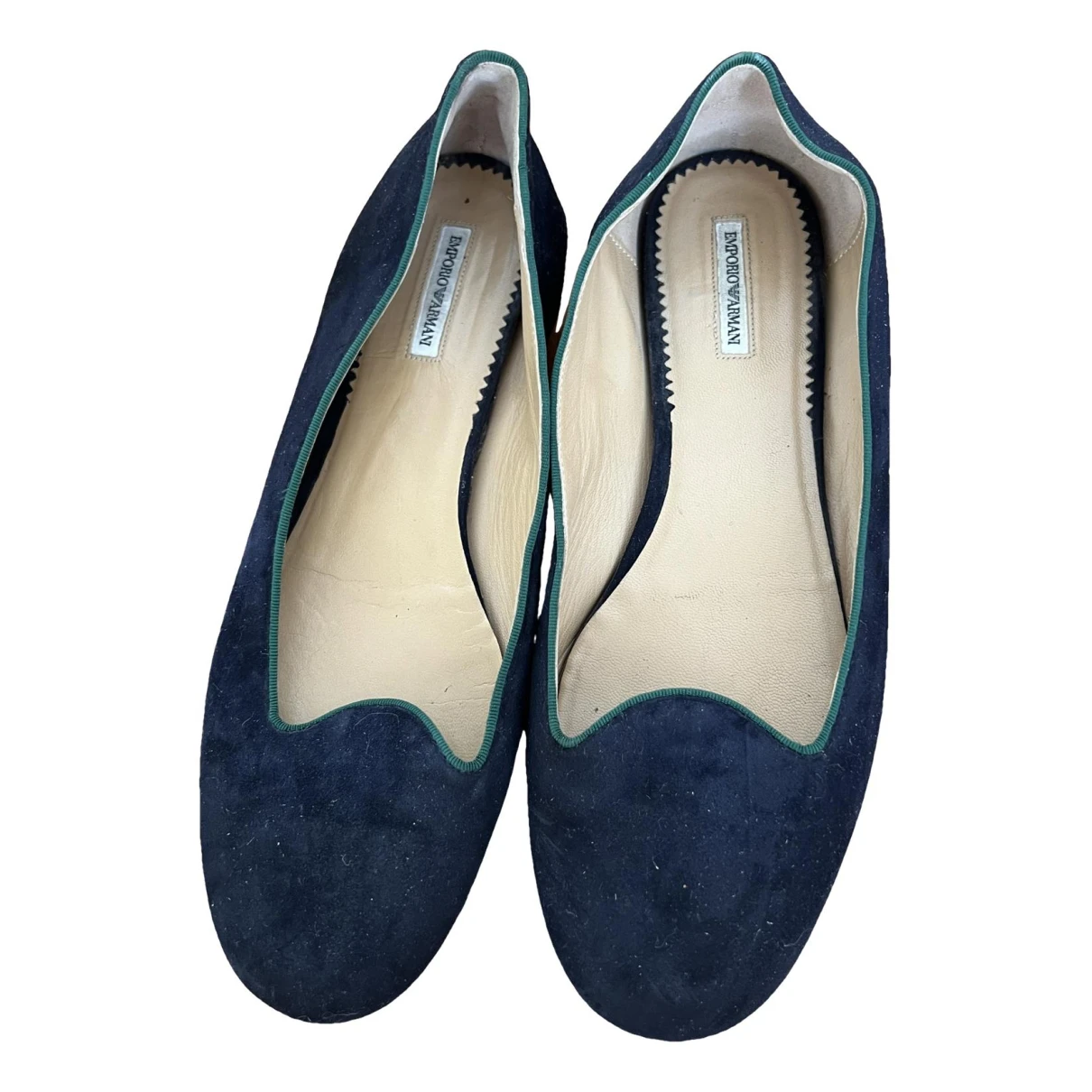 Pre-owned Emporio Armani Leather Flats In Navy