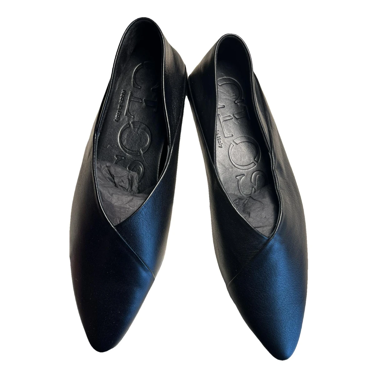 Pre-owned Closed Vegan Leather Ballet Flats In Black
