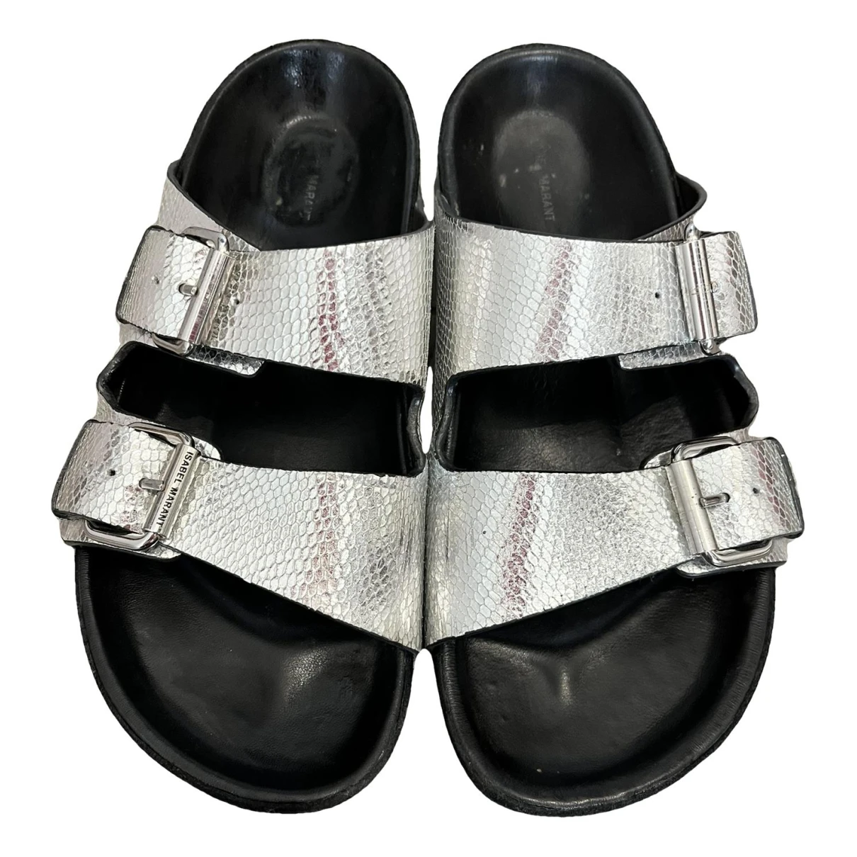 Pre-owned Isabel Marant Lenny Leather Mules In Silver