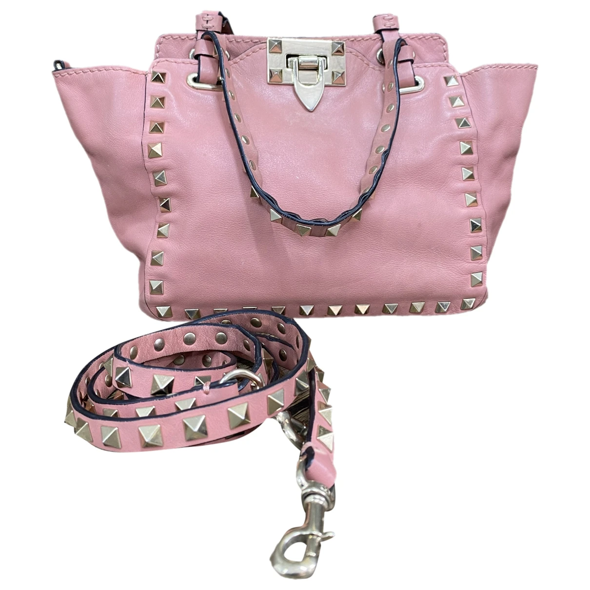 Pre-owned Valentino Garavani Micro Rockstud Leather Crossbody Bag In Pink