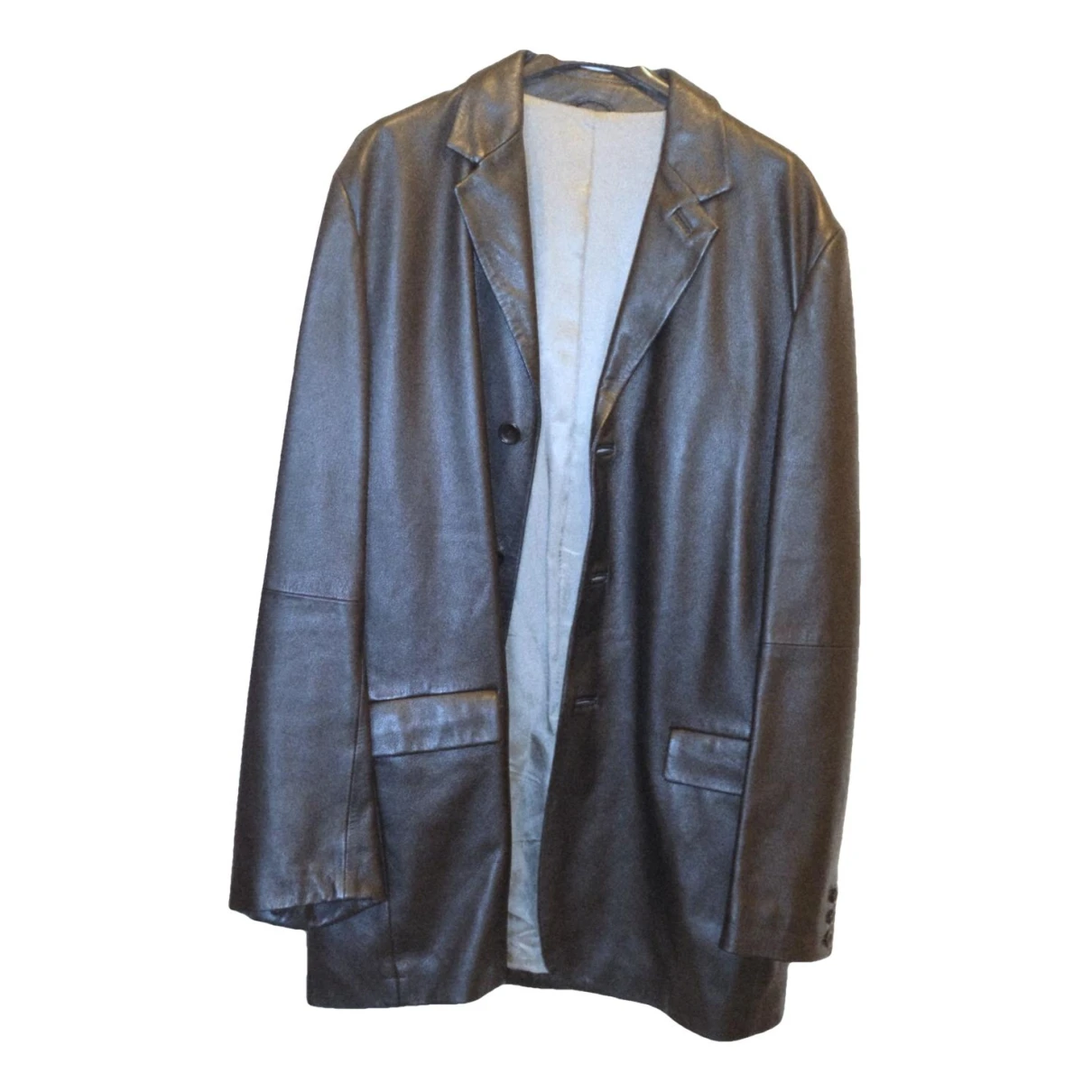 Pre-owned Kenzo Leather Coat In Black