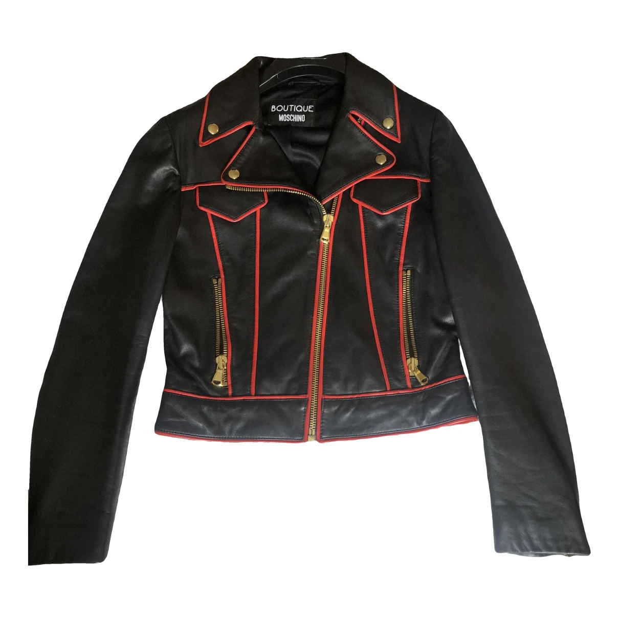 Pre-owned Moschino Leather Biker Jacket In Black