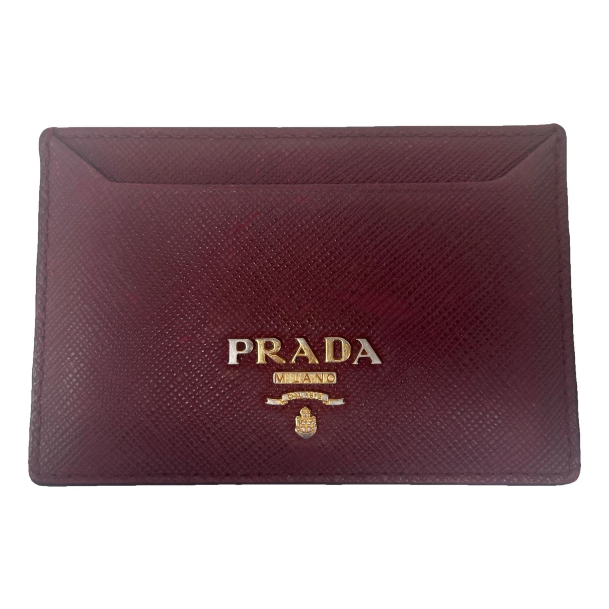 Pre-owned Prada Leather Card Wallet In Burgundy