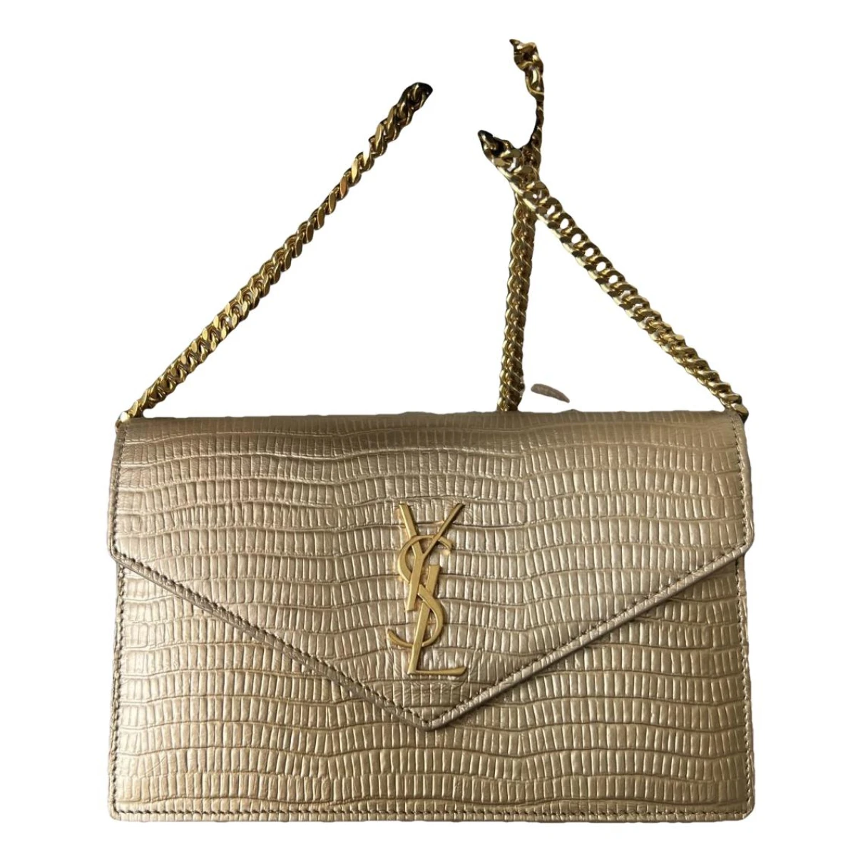 Pre-owned Saint Laurent Portefeuille Enveloppe Leather Crossbody Bag In Gold
