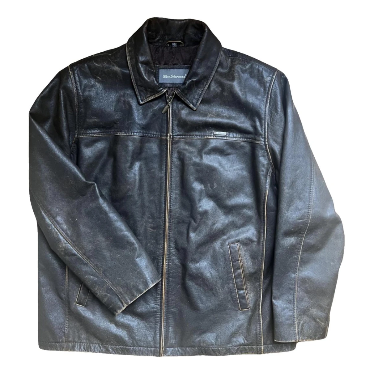 Pre-owned Ben Sherman Leather Biker Jacket In Brown