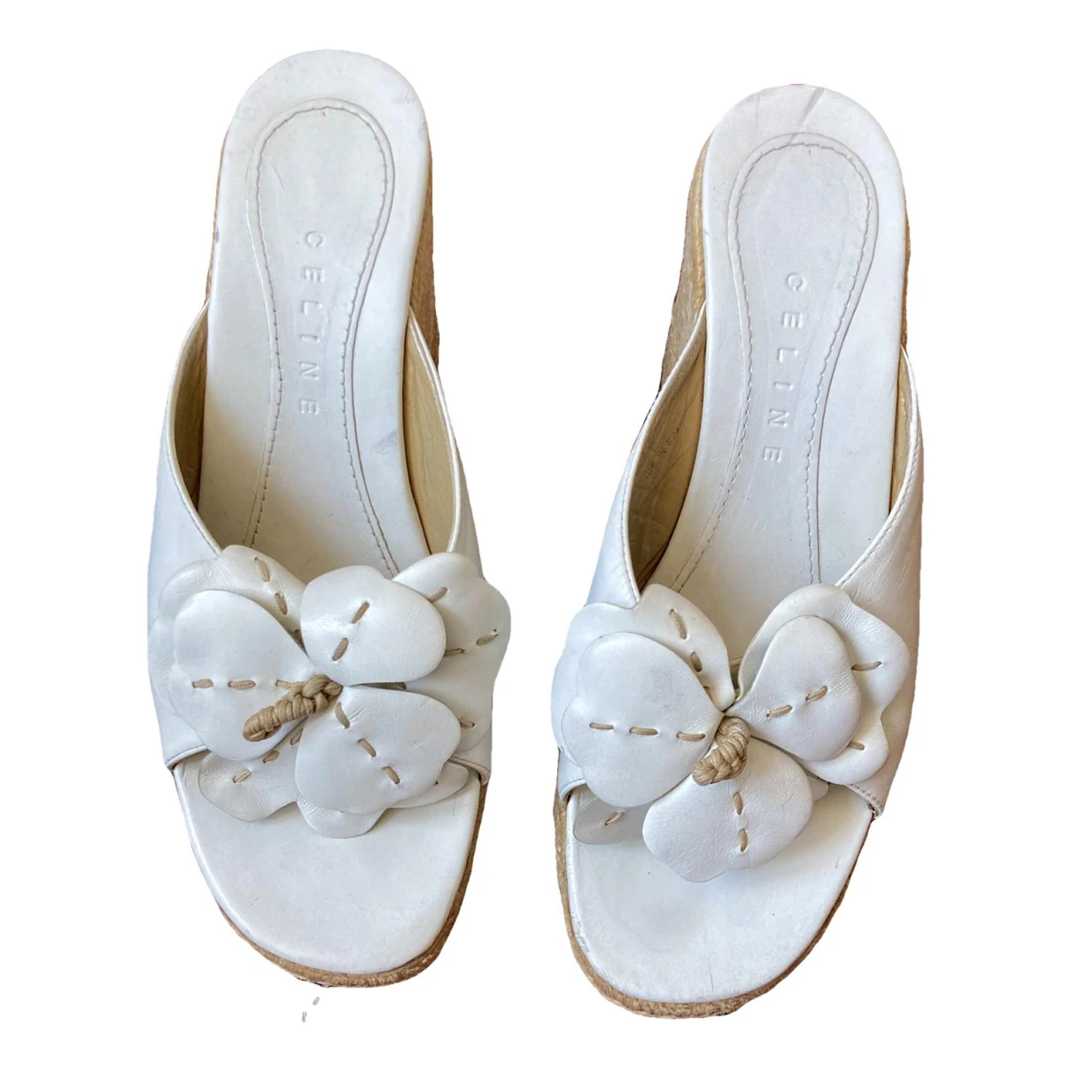 Pre-owned Celine Leather Sandals In White