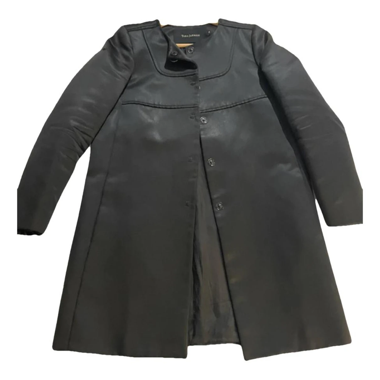 Pre-owned Tara Jarmon Leather Trench Coat In Black