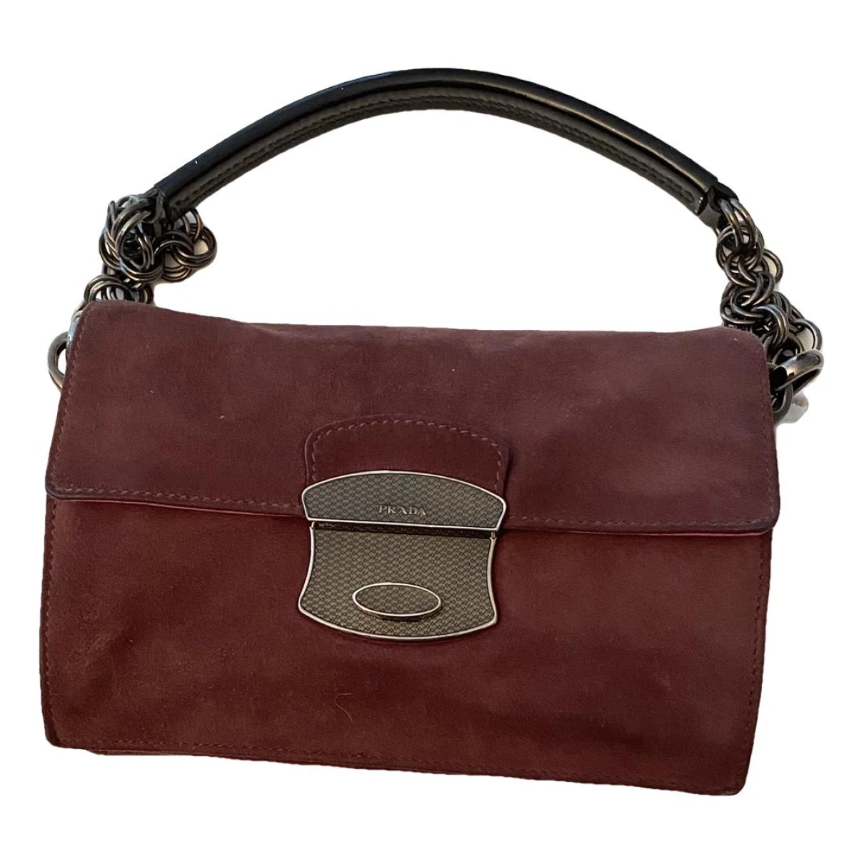 Pre-owned Prada Diagramme Leather Handbag In Burgundy