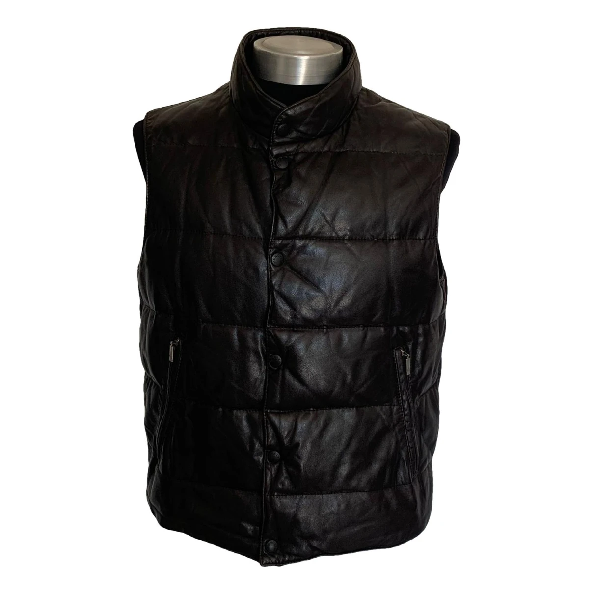 Pre-owned Moncler Leather Vest In Brown