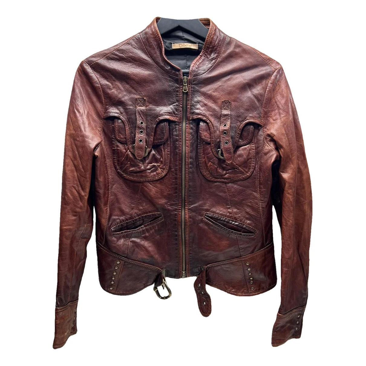 Pre-owned Dixie Leather Biker Jacket In Brown