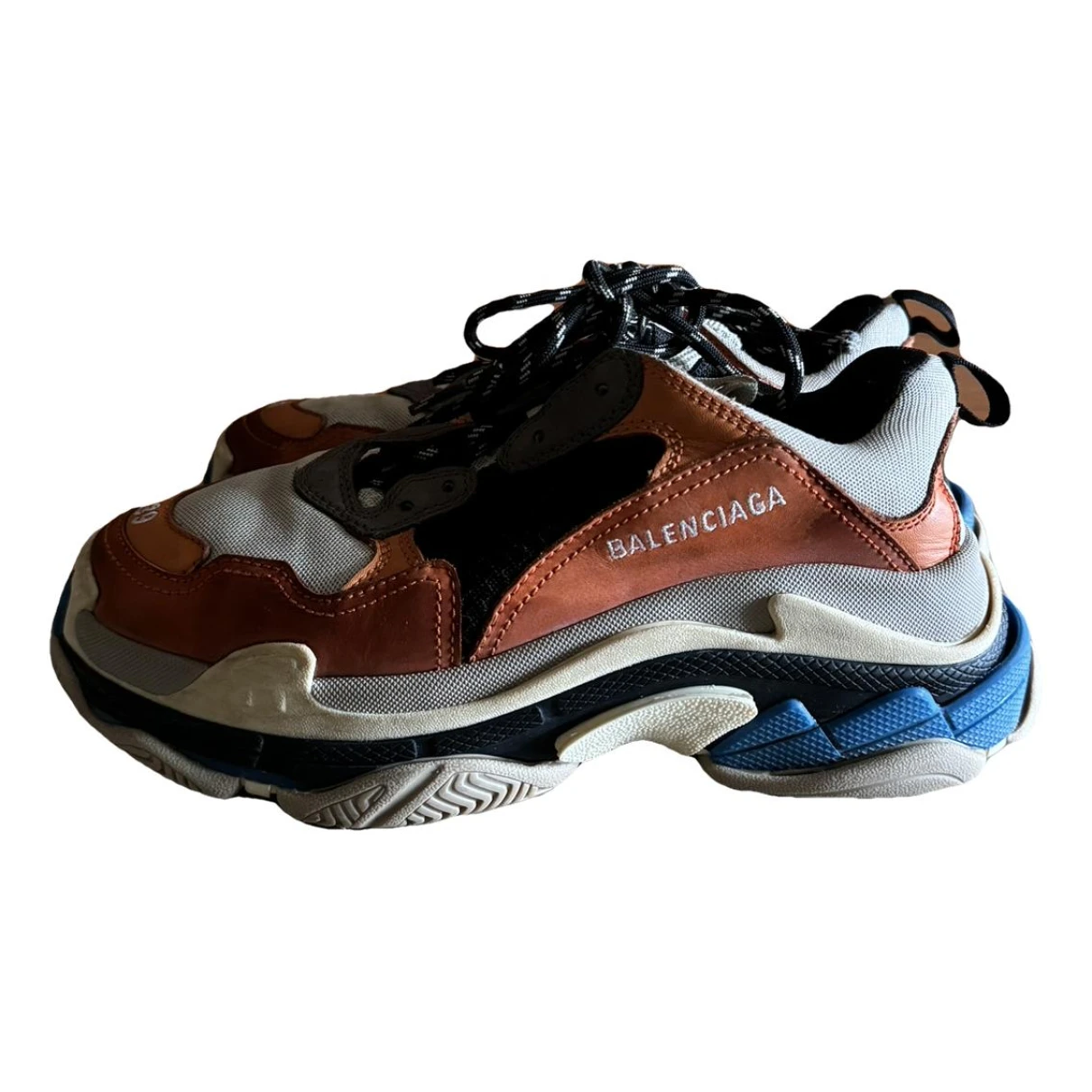 Pre-owned Balenciaga Triple S Leather Trainers In Orange
