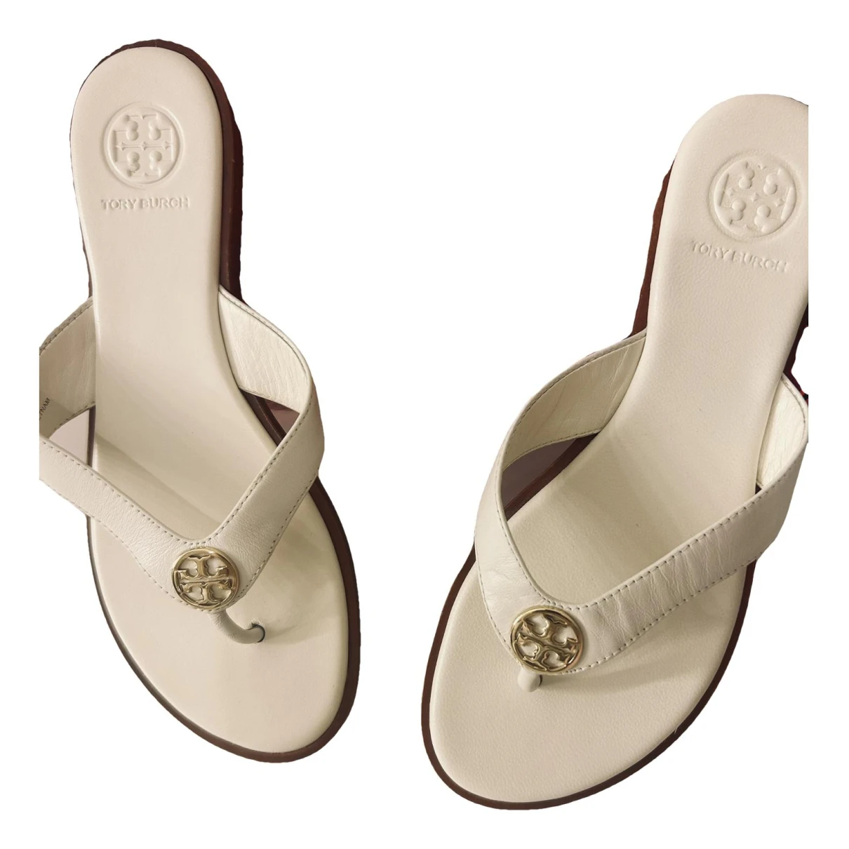 Pre-owned Tory Burch Leather Flats In White