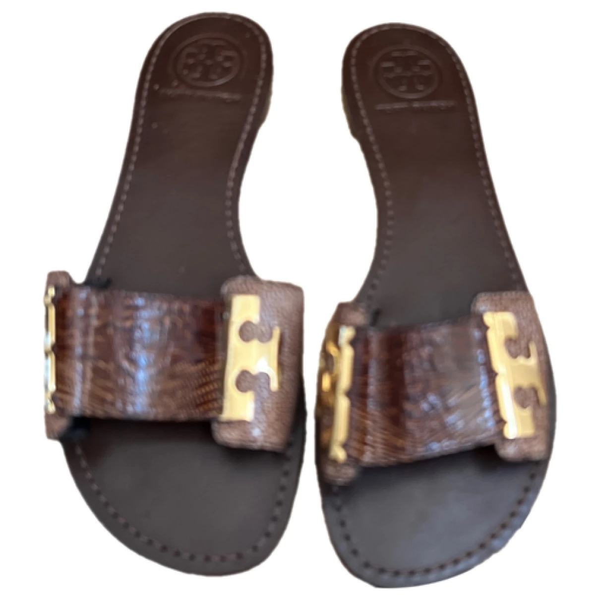 Pre-owned Tory Burch Leather Flats In Brown
