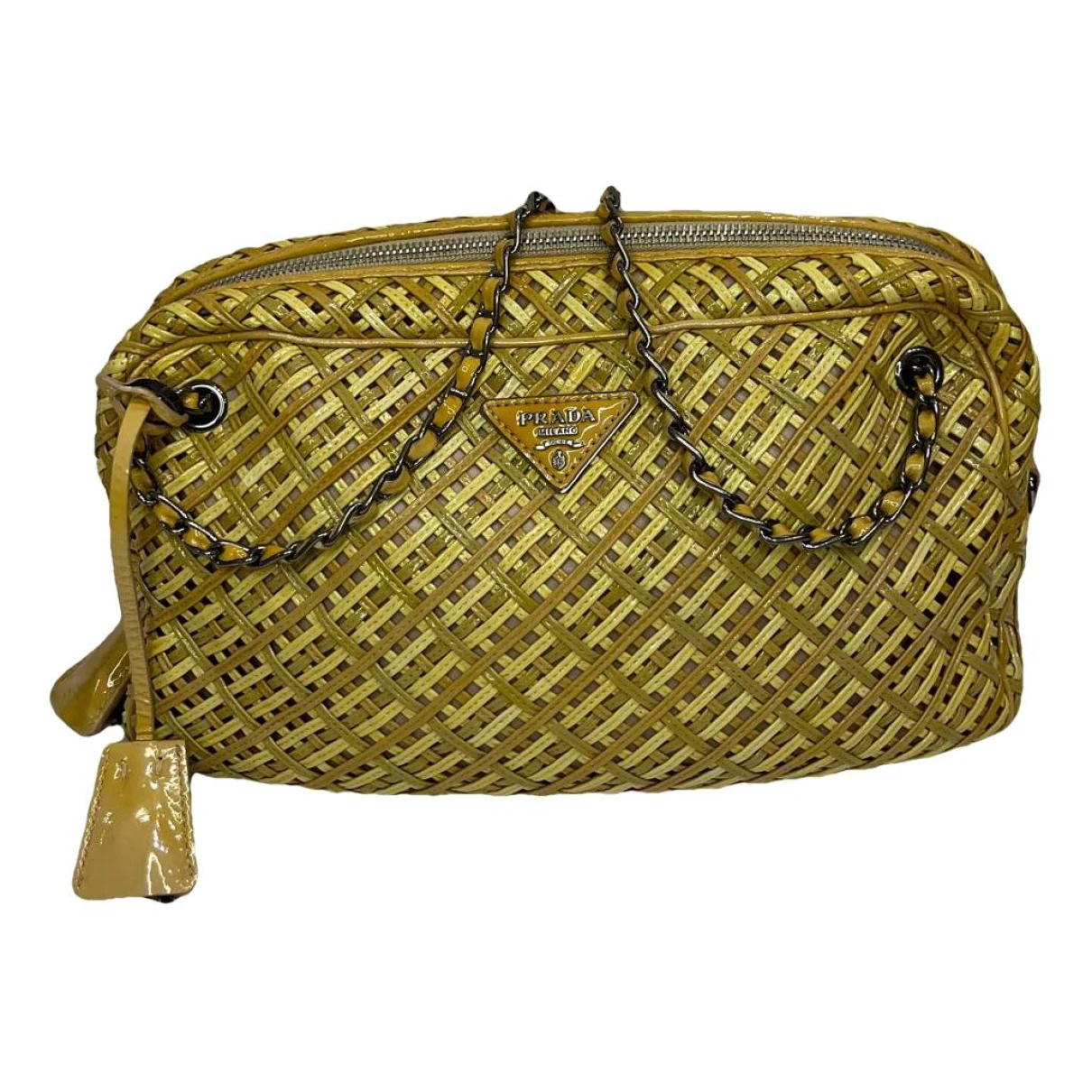 Pre-owned Prada Madras Leather Handbag In Yellow