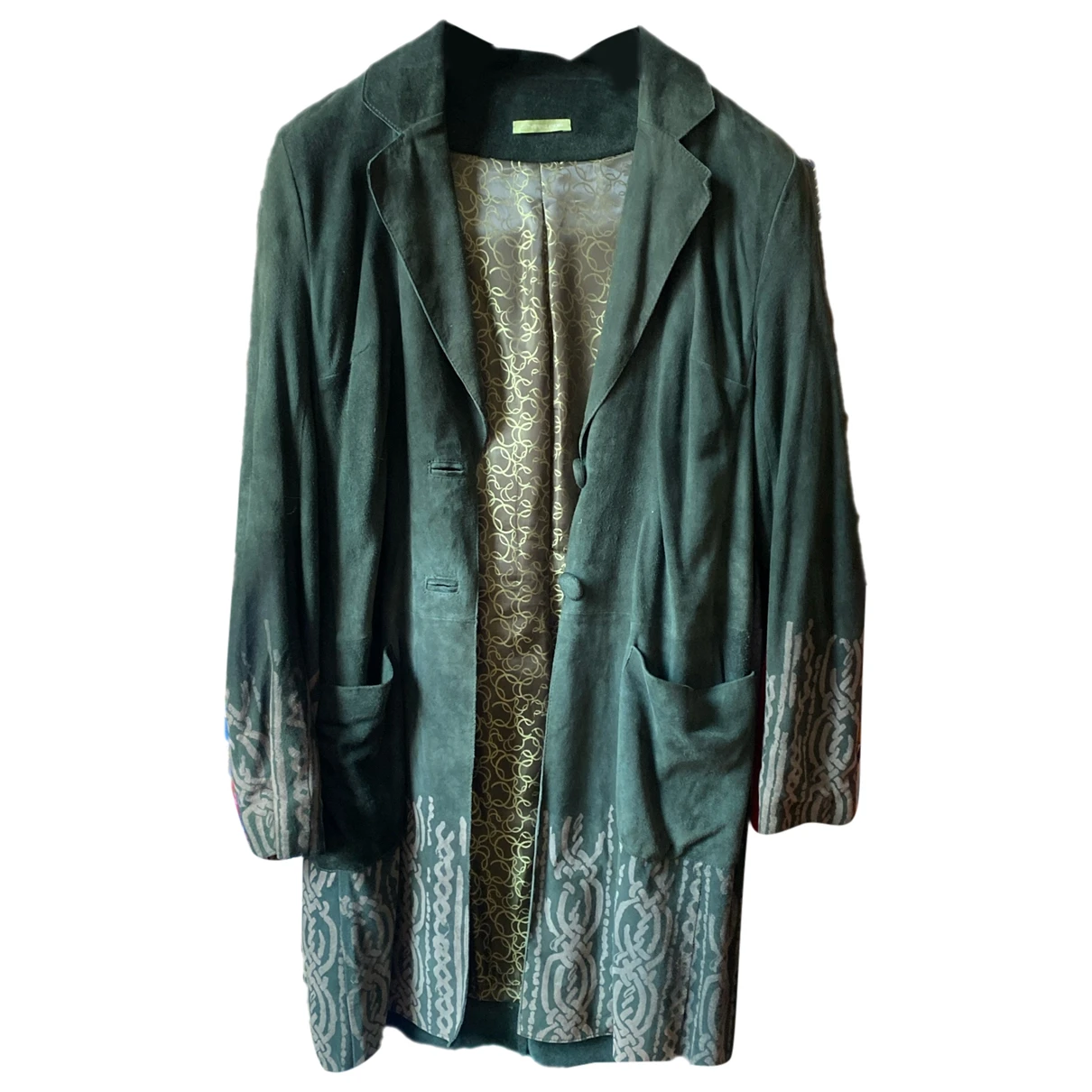 Pre-owned Catherine André Leather Cardi Coat In Green