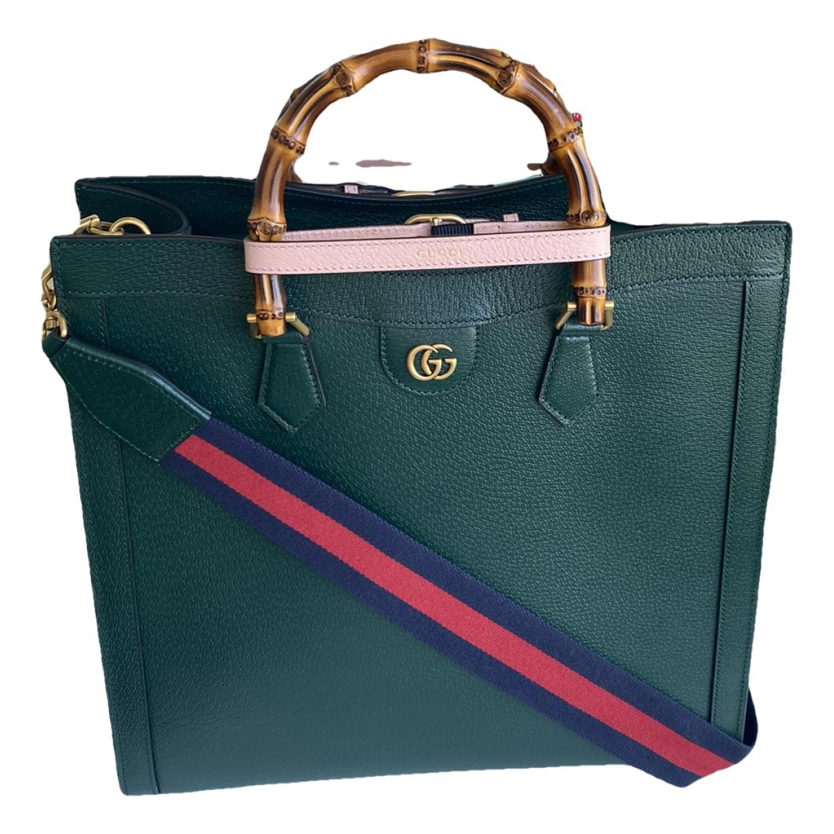 Pre-owned Gucci Diana Bamboo Leather Tote In Green