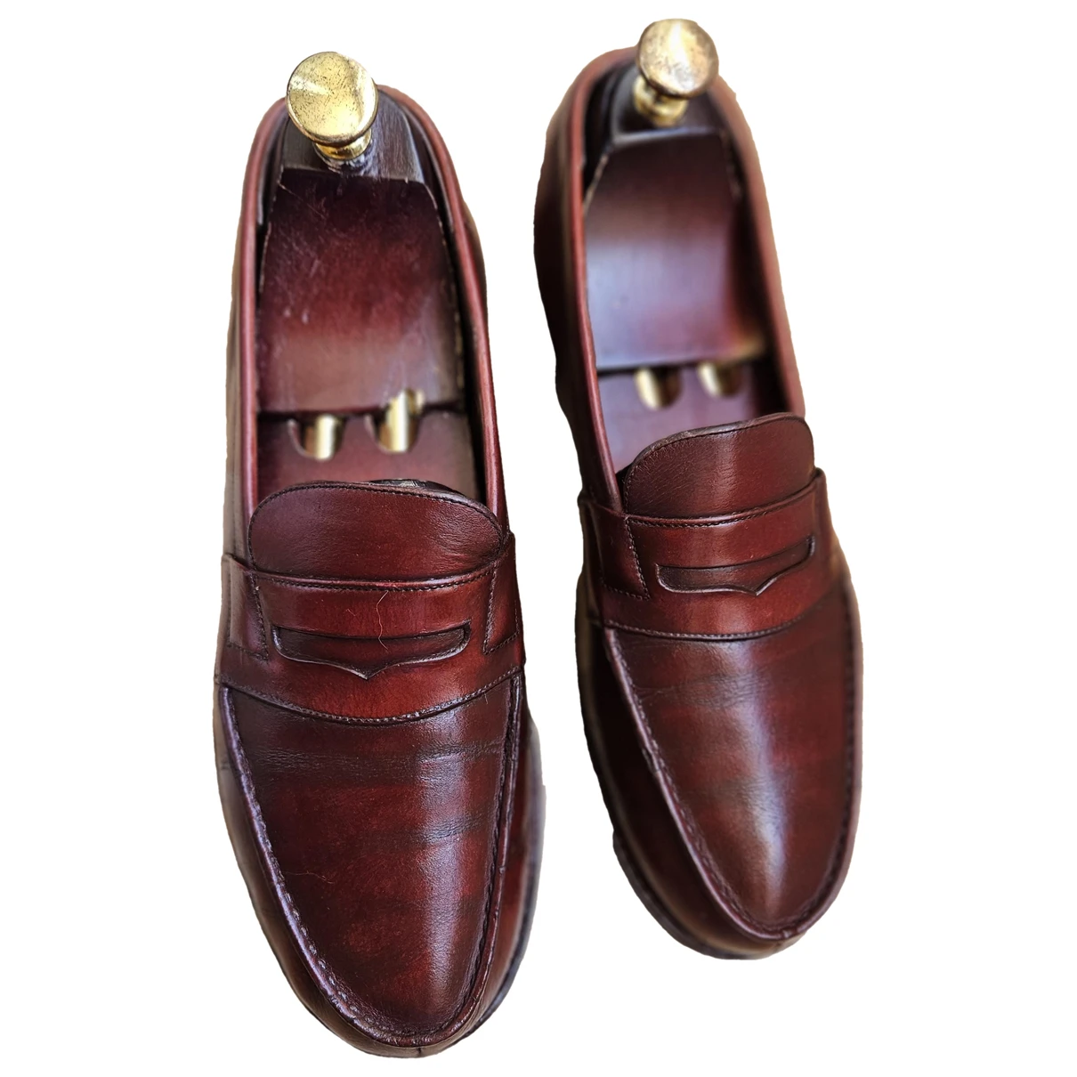 Pre-owned Jm Weston Leather Flats In Burgundy