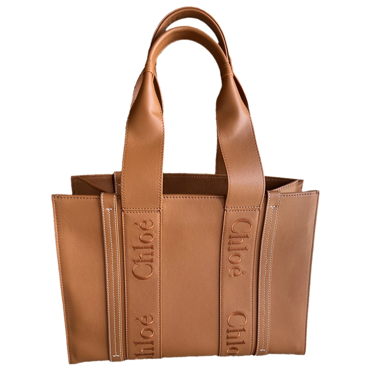 Pre-owned Chloé Woody Leather Tote In Brown