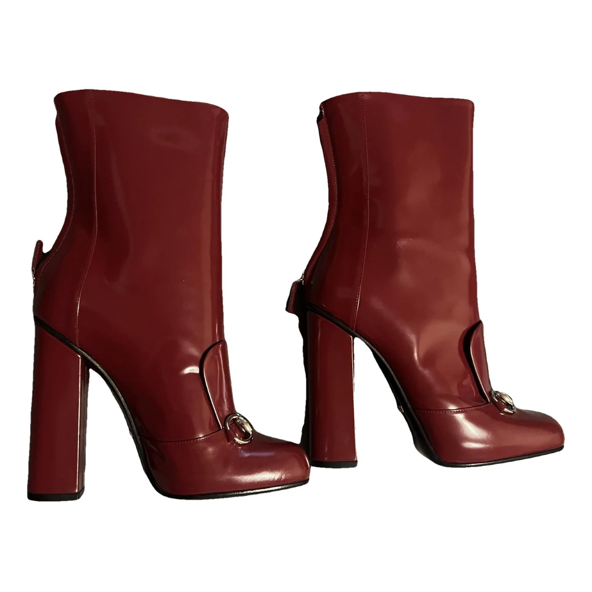 Pre-owned Gucci Leather Boots In Burgundy