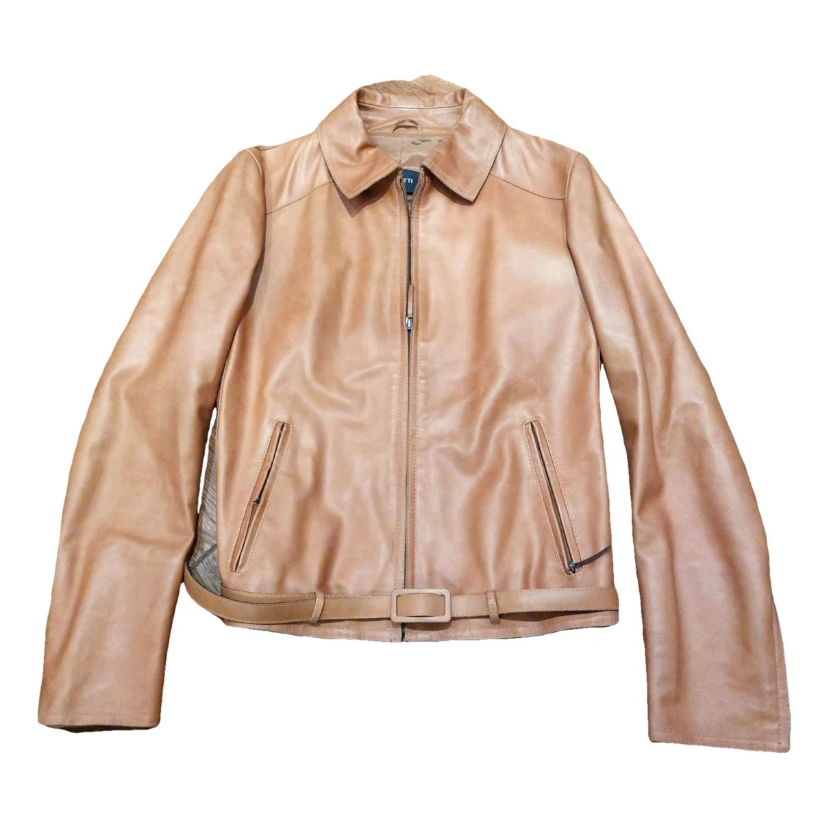Pre-owned Gallotti Leather Biker Jacket In Camel