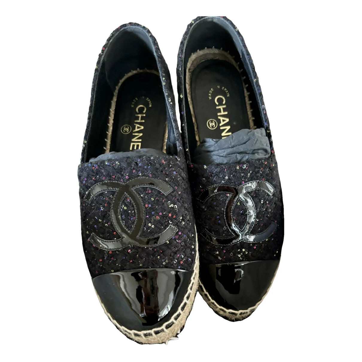 Pre-owned Chanel Leather Espadrilles In Black