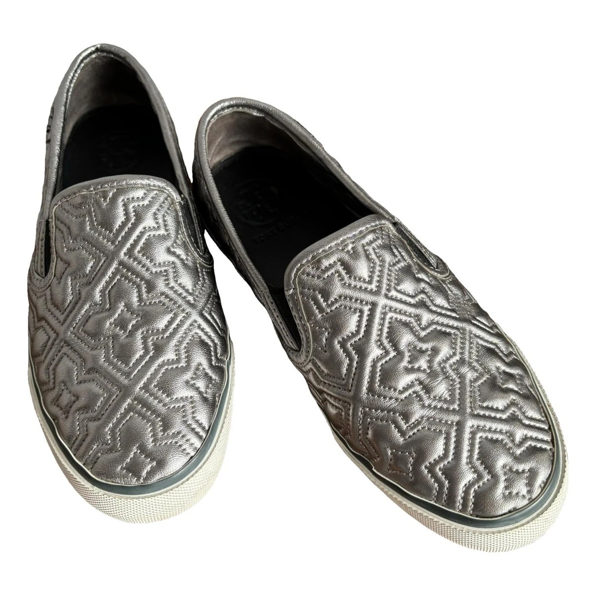 Pre-owned Tory Burch Leather Trainers In Silver