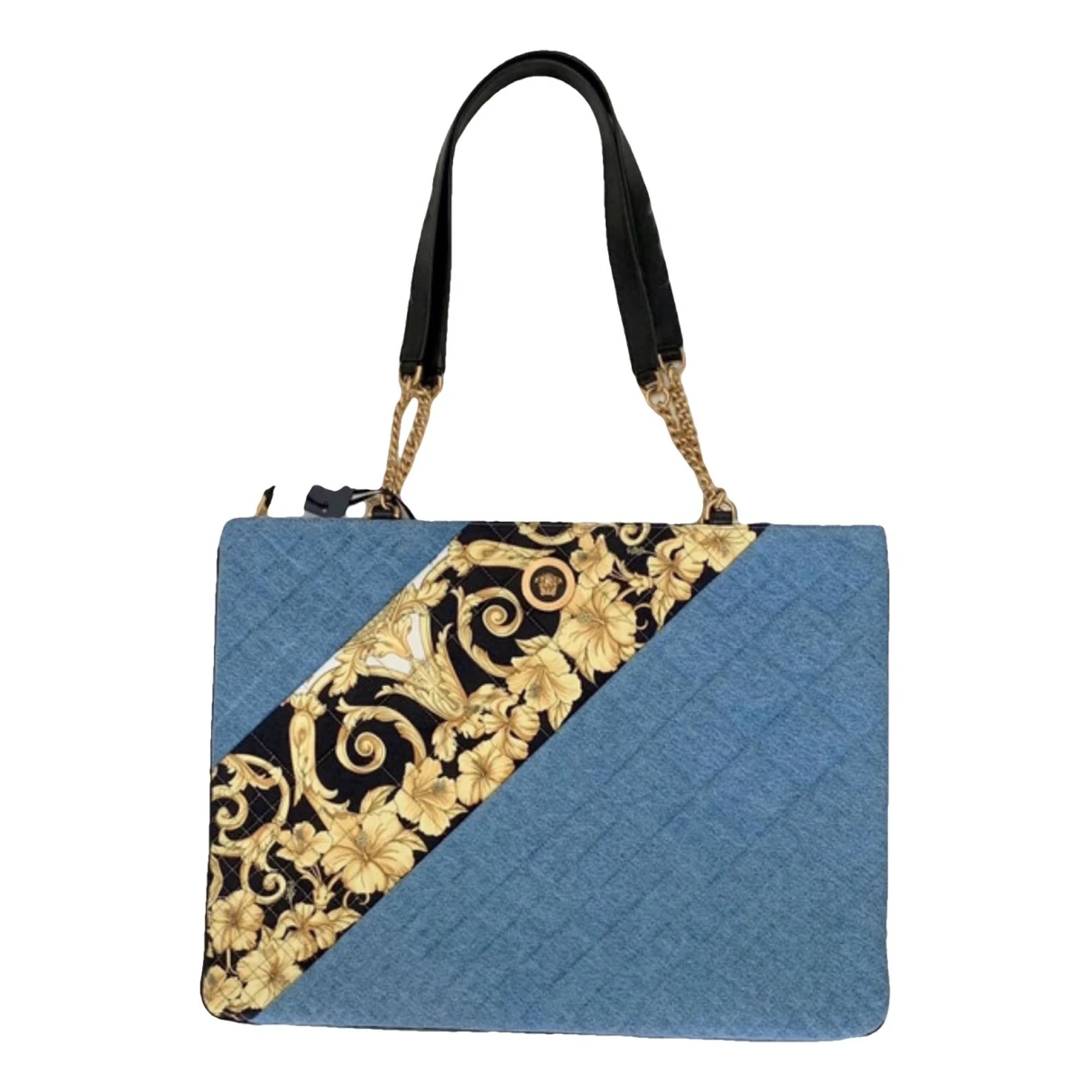 Pre-owned Versace La Medusa Cloth Clutch Bag In Blue