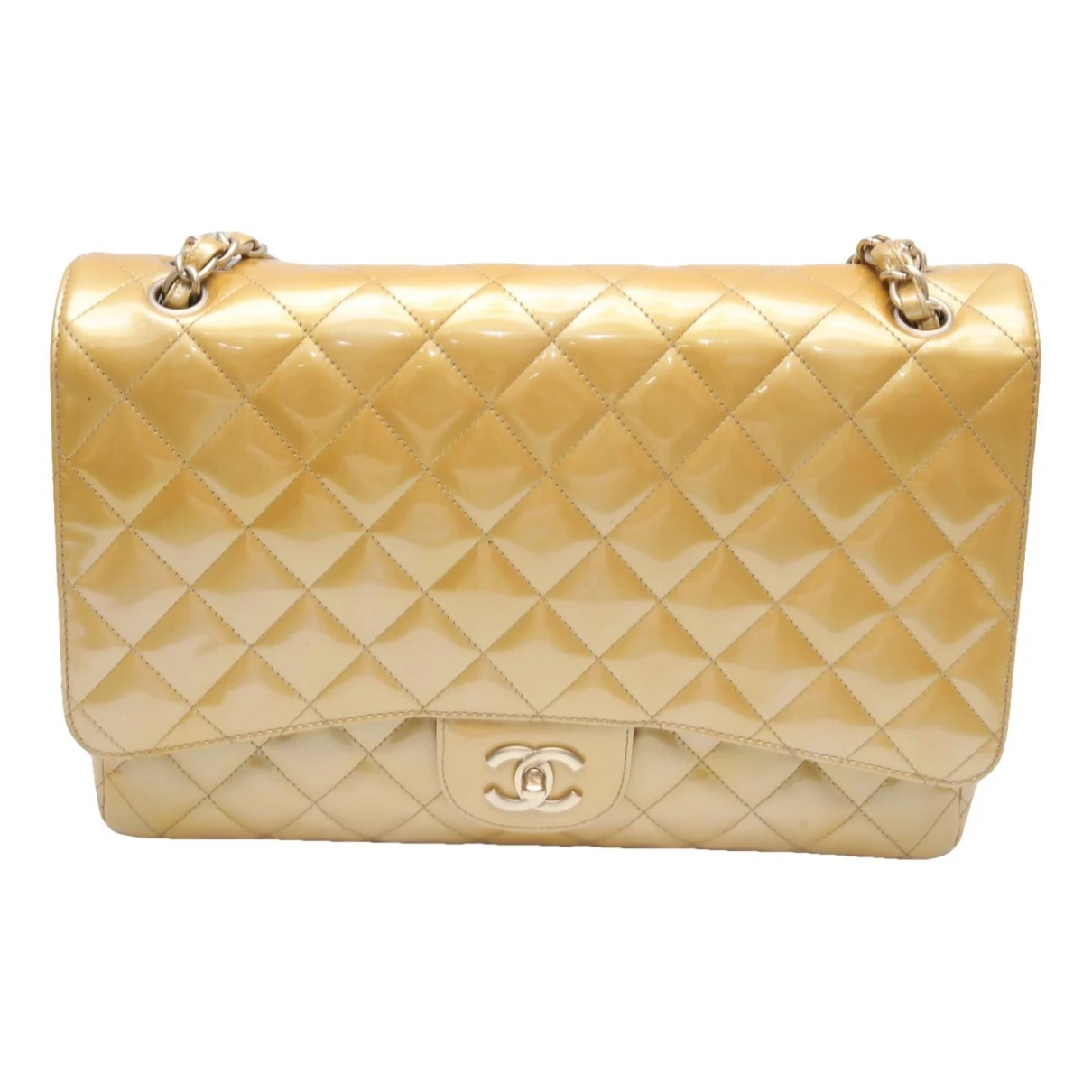 Pre-owned Chanel Timeless/classique Patent Leather Crossbody Bag In Yellow