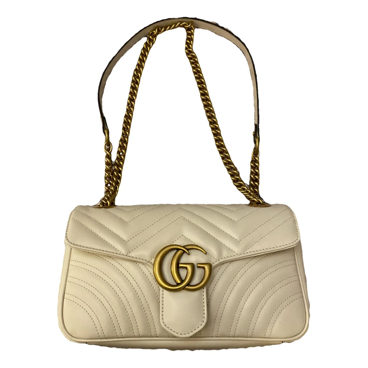 Pre-owned Gucci Gg Marmont Flap Leather Crossbody Bag In White