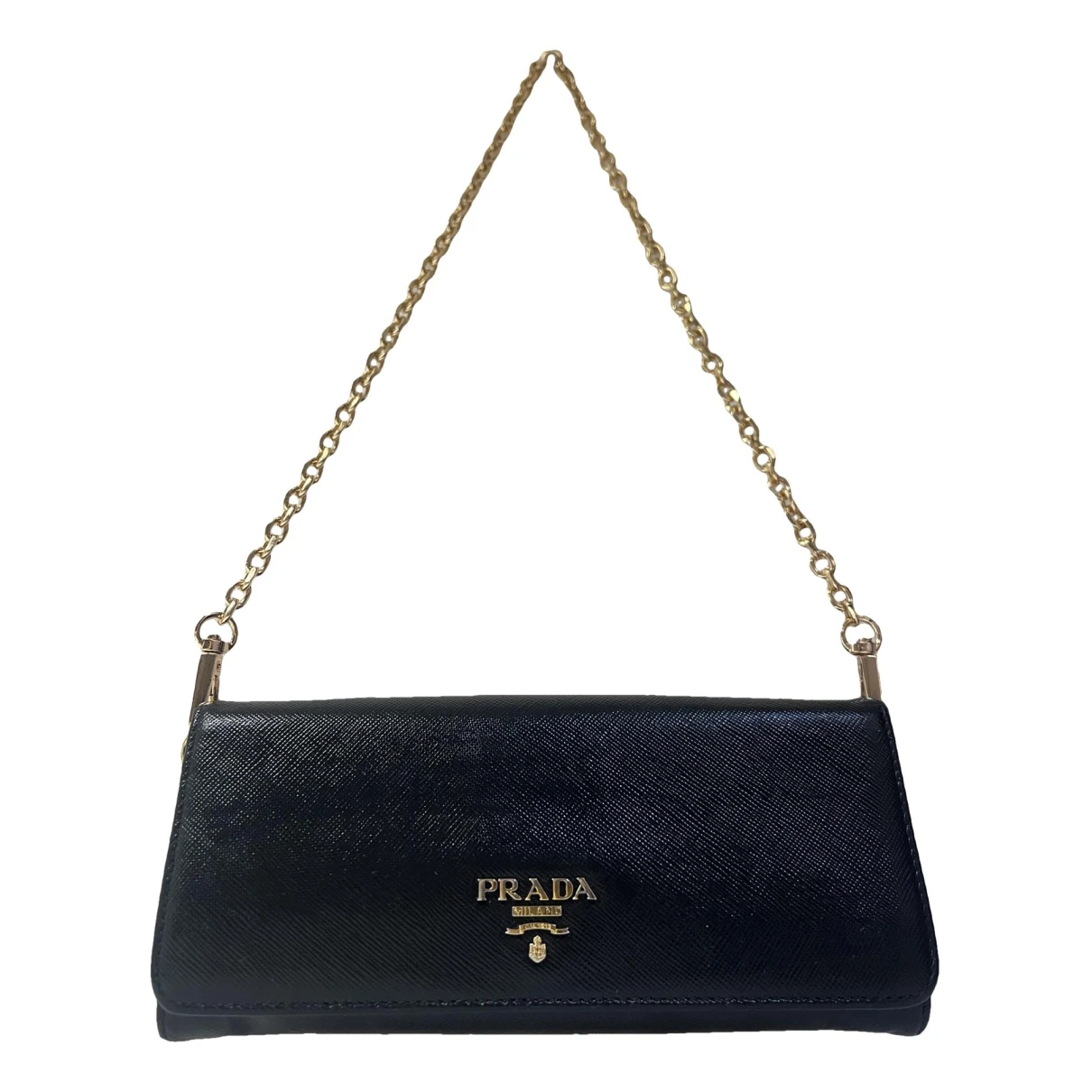 Pre-owned Prada Light Frame Leather Clutch Bag In Black