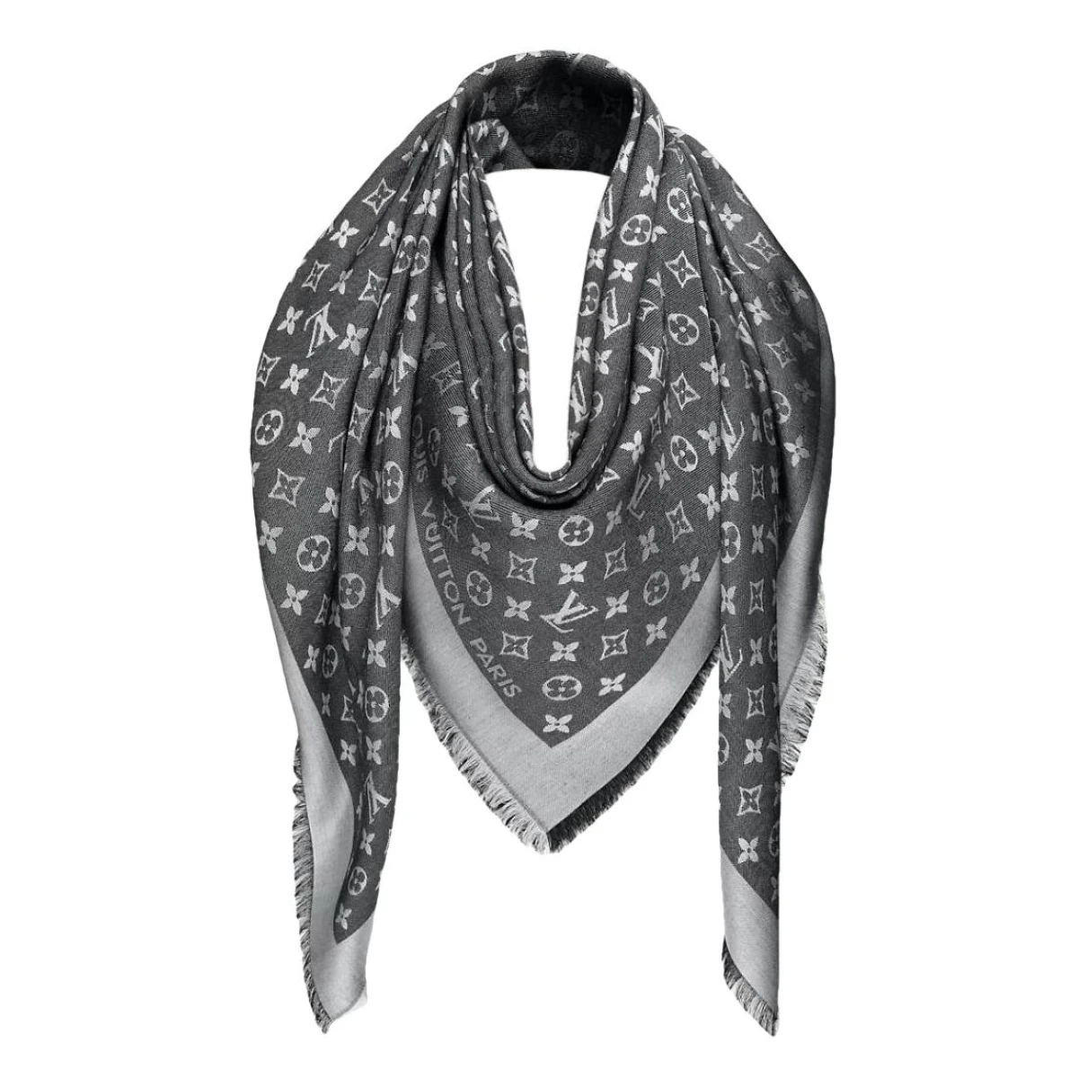 Pre-owned Louis Vuitton Silk Scarf In Grey