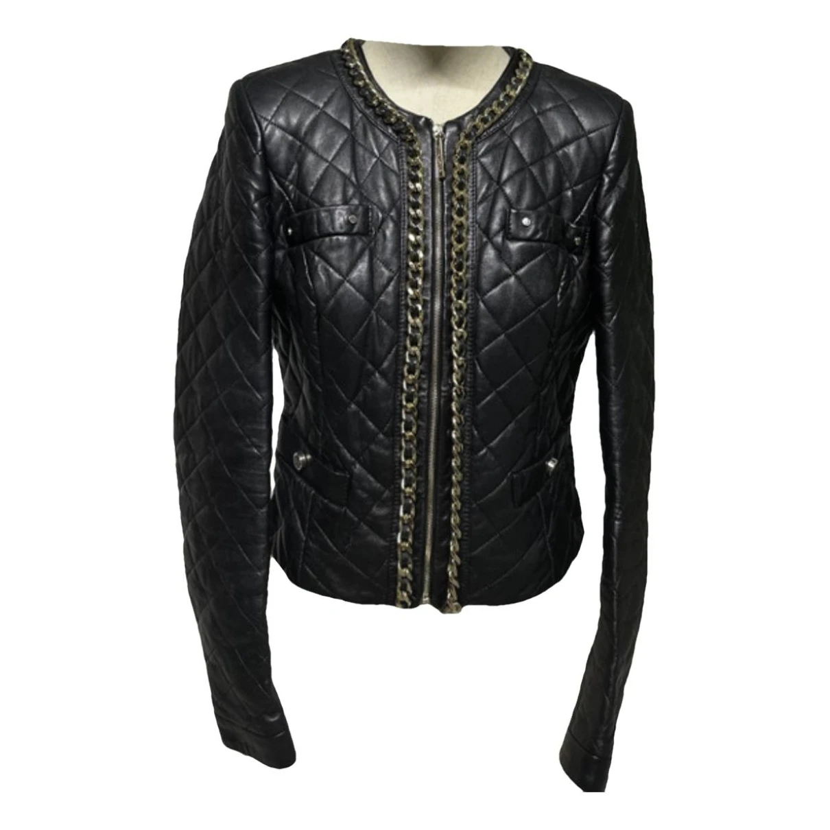 Pre-owned Elisabetta Franchi Leather Short Vest In Black