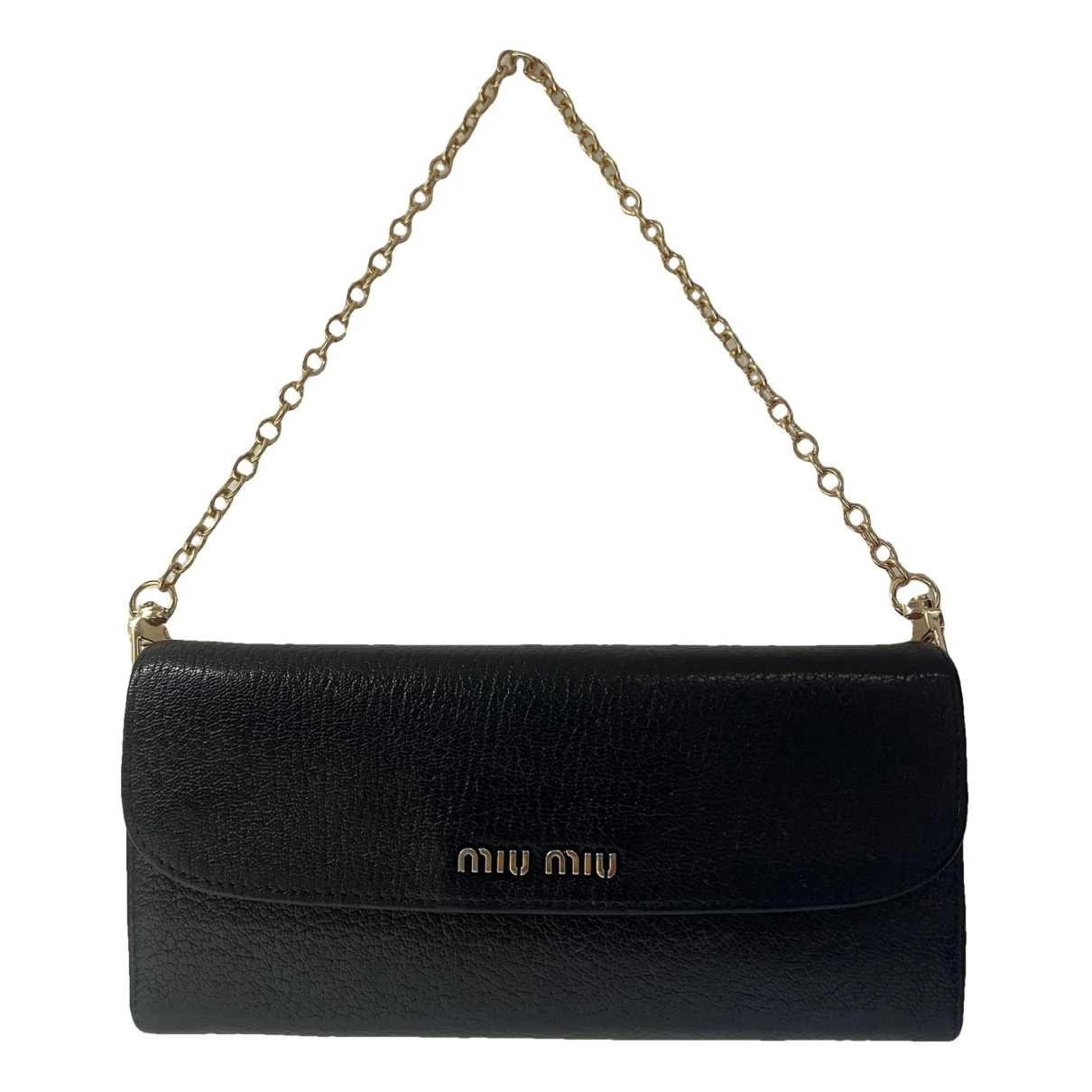 Pre-owned Miu Miu Madras Leather Clutch Bag In Black